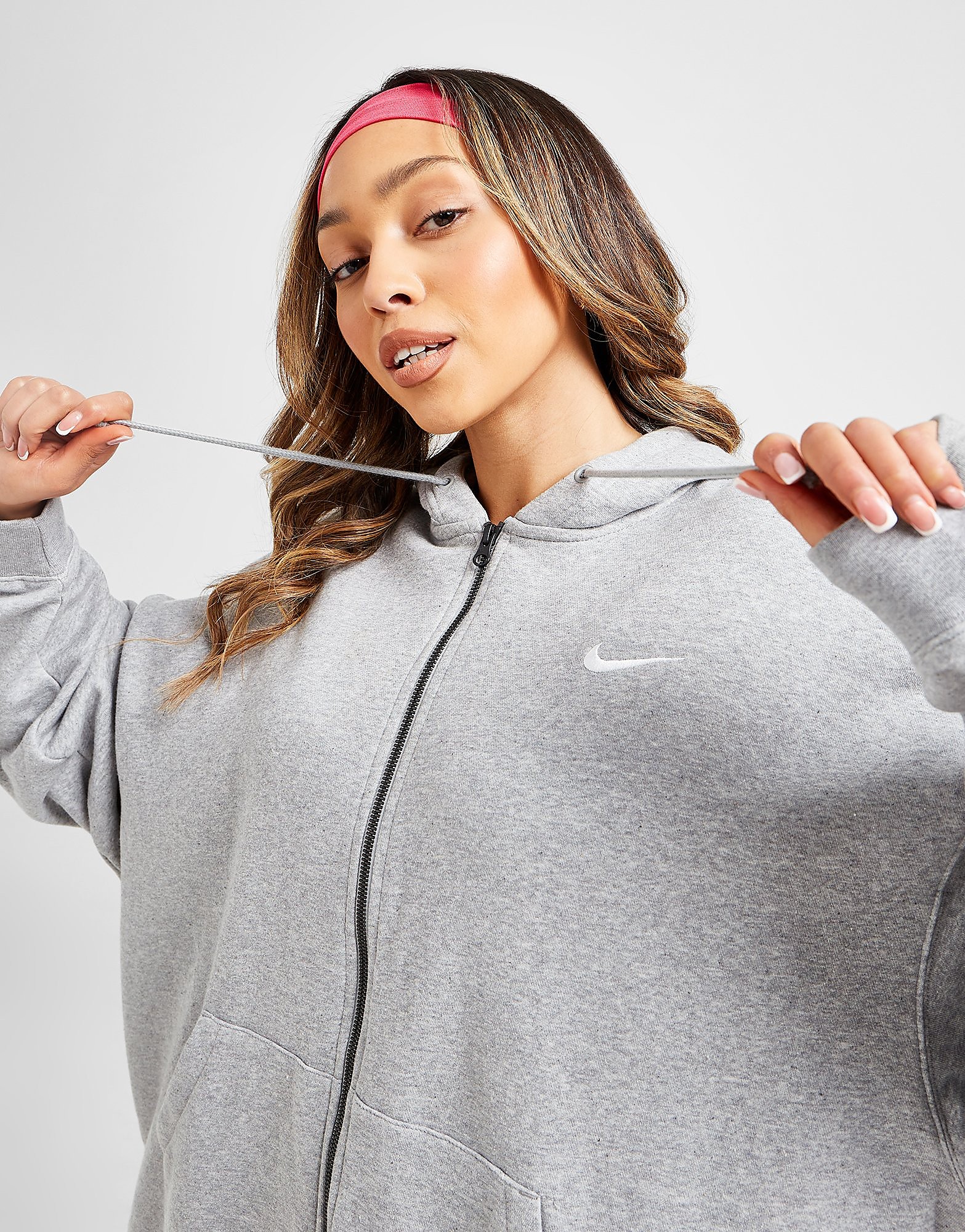 Nike Trend Full Zip Hoodie - Dark Grey Heather/Matte Silver/White - Womens, Dark Grey Heather/Matte Silver/White