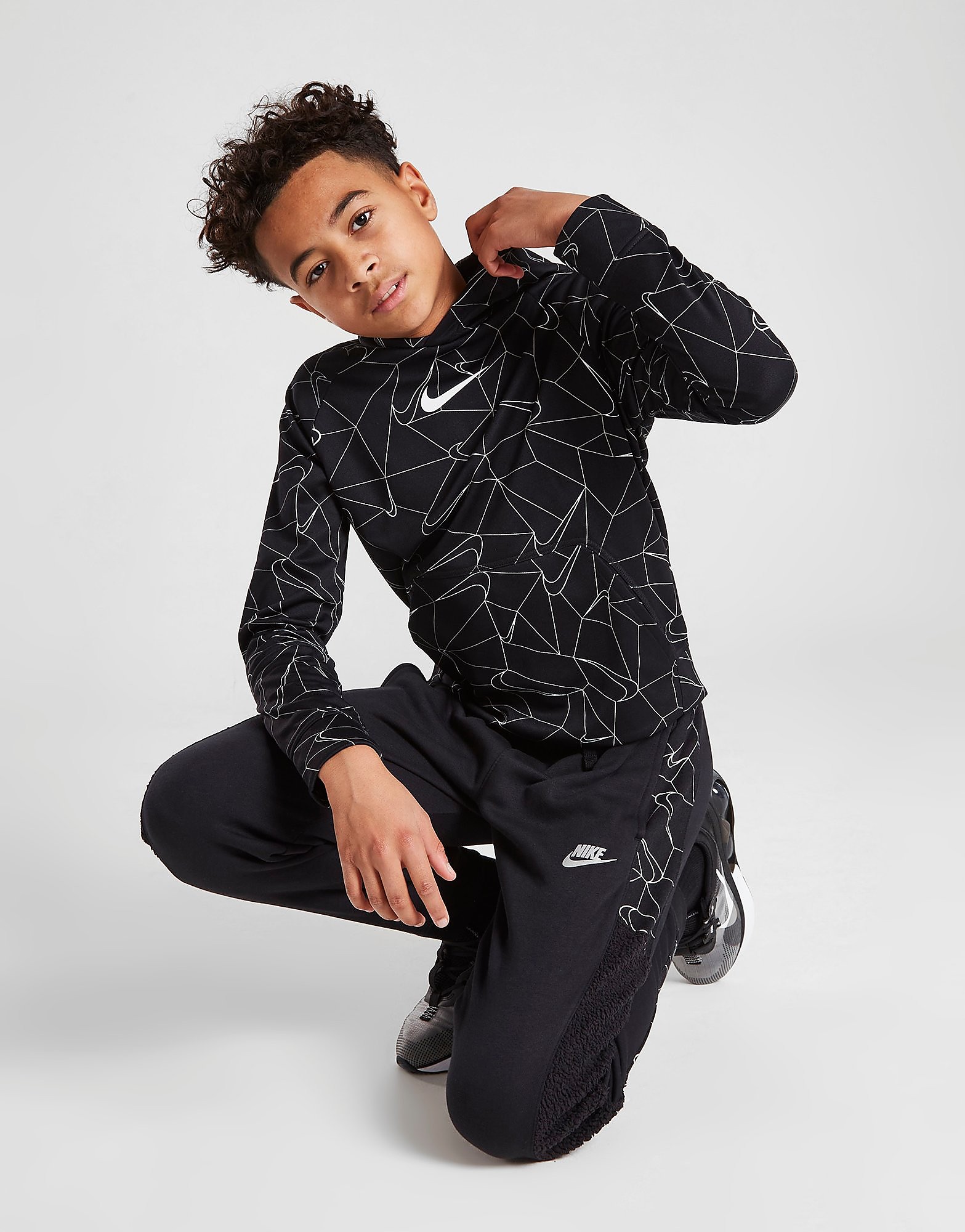 Nike Therma-FIT All Over Print Hoodie Junior - Black - Kids, Black
