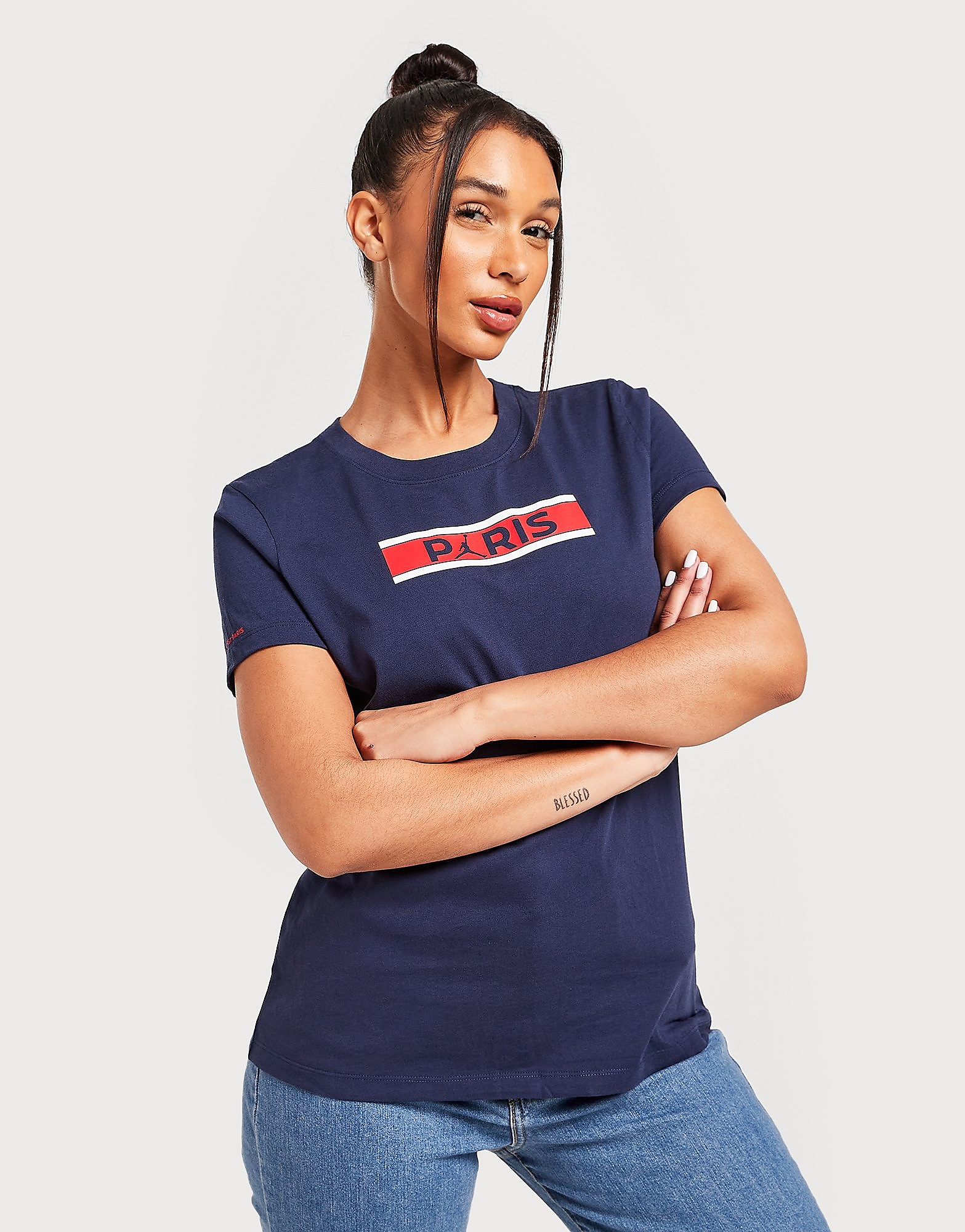 

Jordan Paris Saint Germain Bars Logo T-Shirt - Navy - Womens, Navy