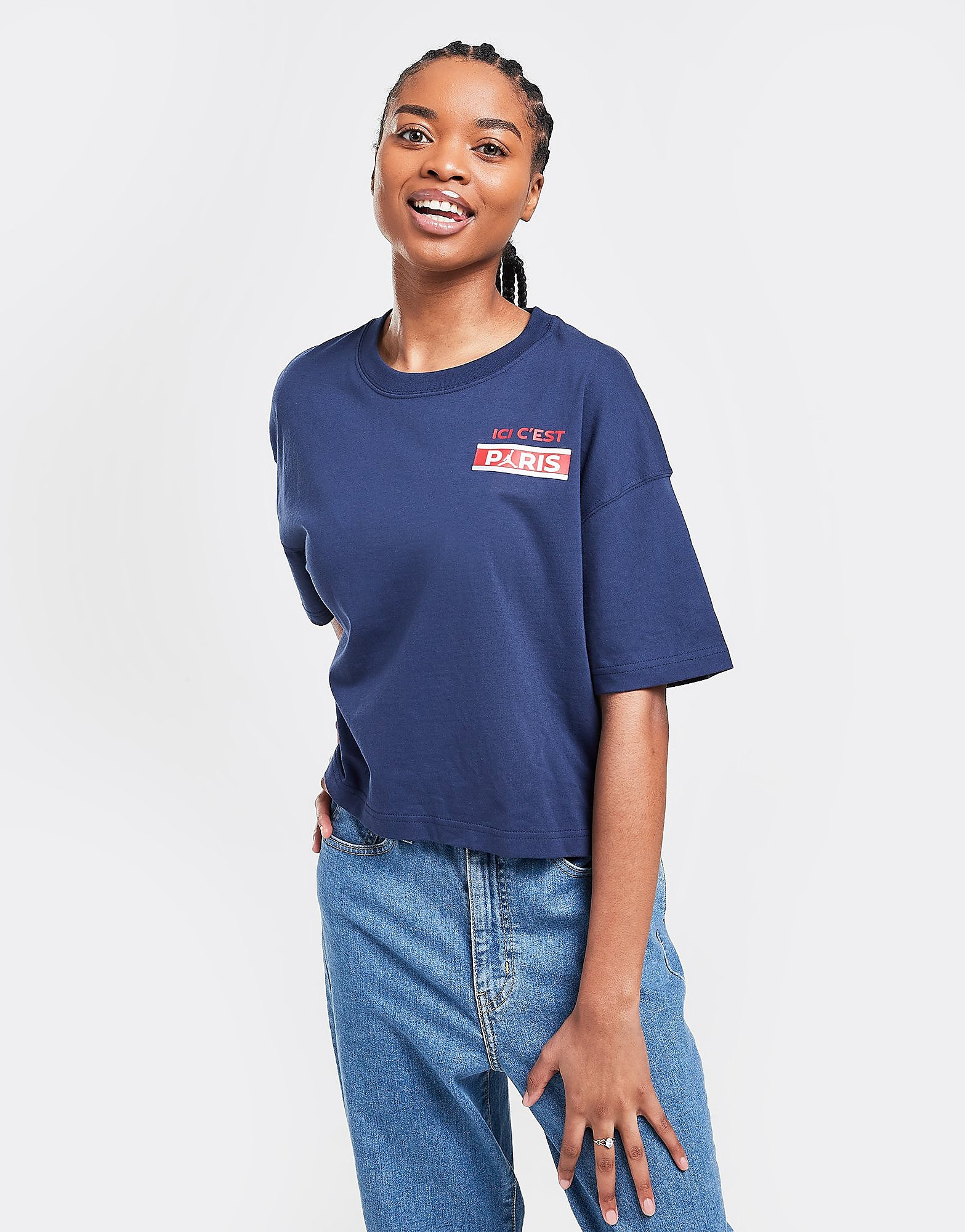 Jordan Paris Saint Germain Crop Short Sleeve T-Shirt - Navy - Womens, Navy