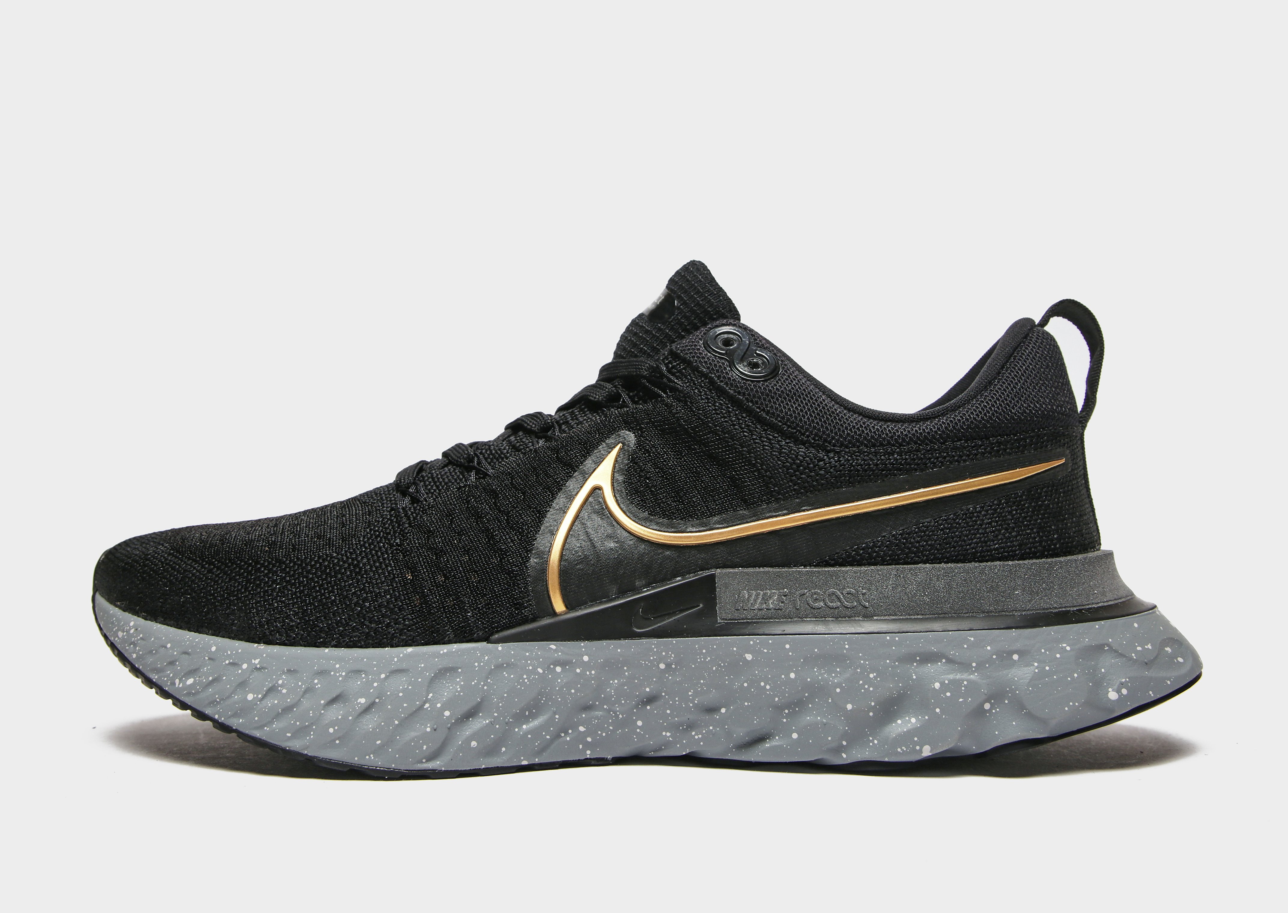 

Nike React Infinity Run Flyknit 2 - Black/Smoke Grey/Grey Fog/Metallic Gold - Mens, Black/Smoke Grey/Grey Fog/Metallic Gold
