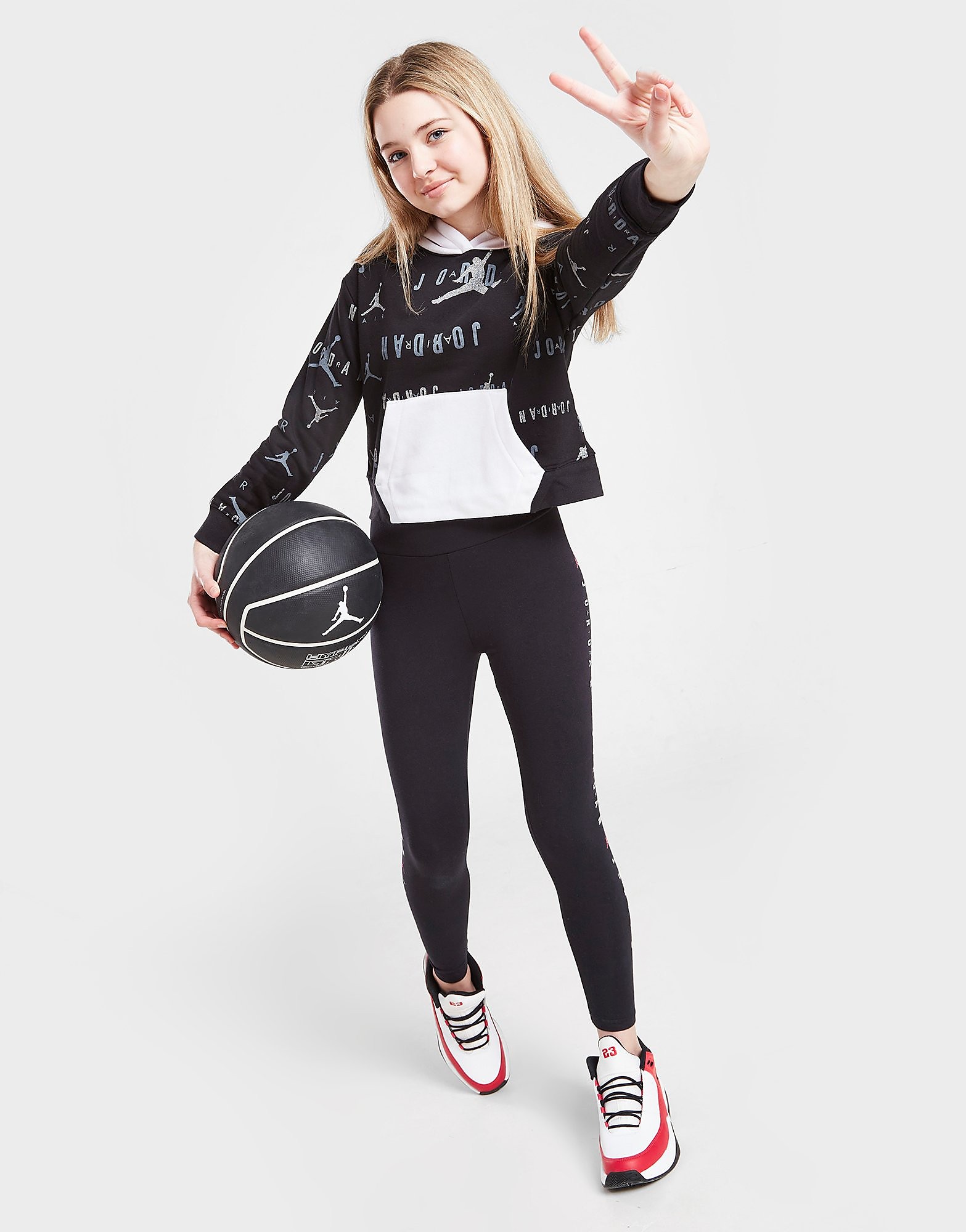 

Jordan Girls' Jumpman Crop All Over Print Hoodie Junior - Black - Kids, Black