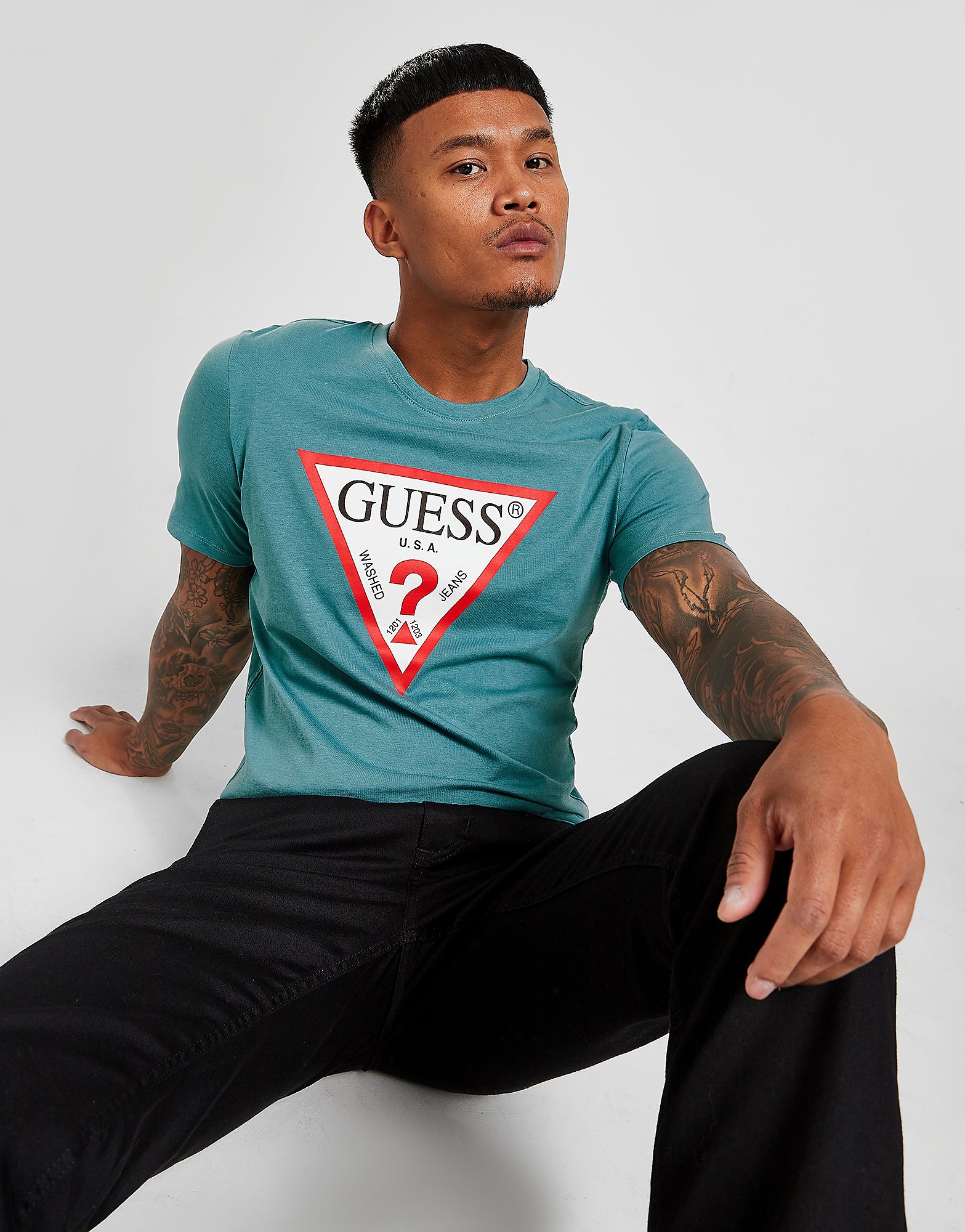 

GUESS Core Tri Logo Short Sleeve T-Shirt - Green - Mens, Green
