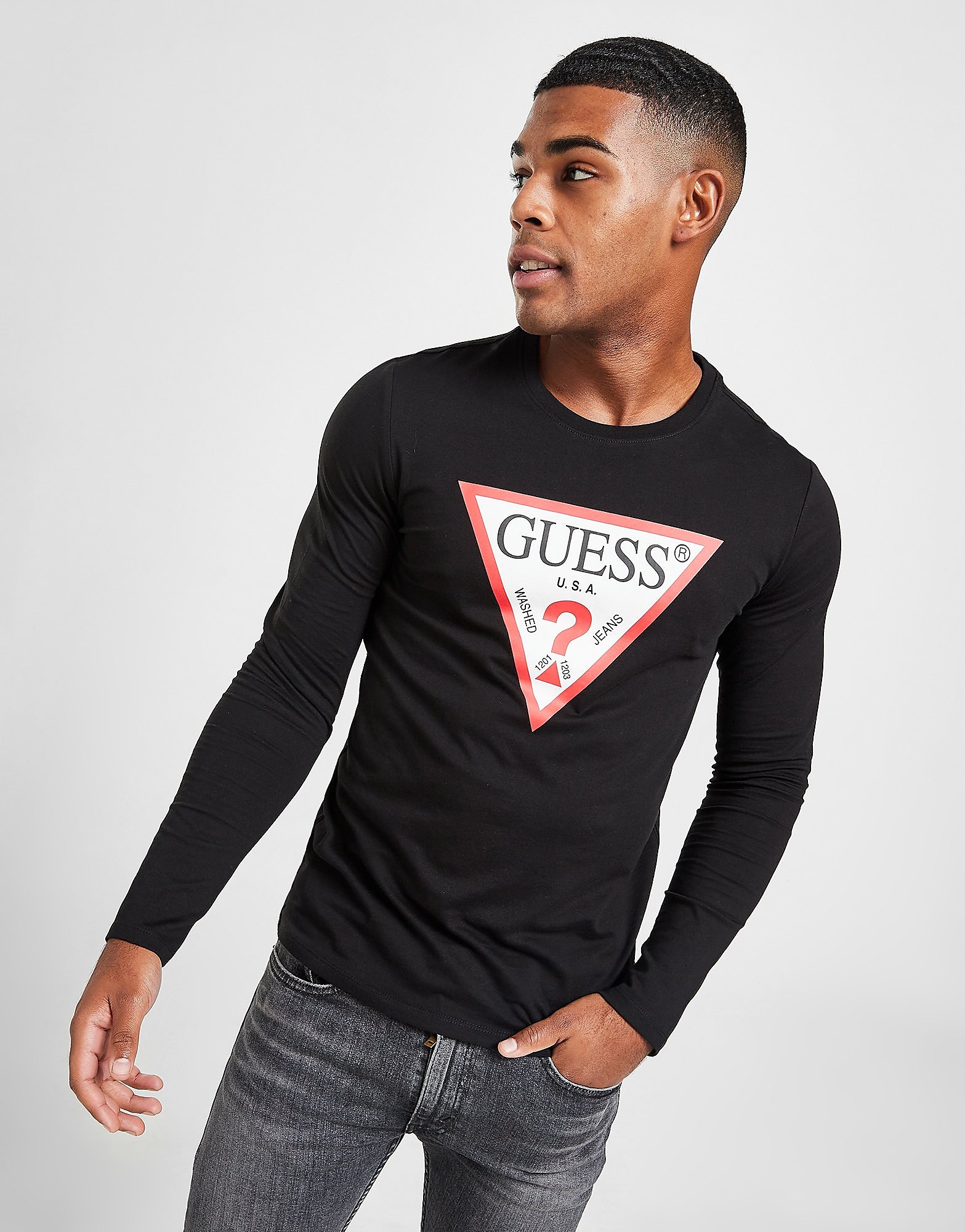 

GUESS Core Triangle Logo Long-Sleeve T-Shirt - Black - Mens, Black