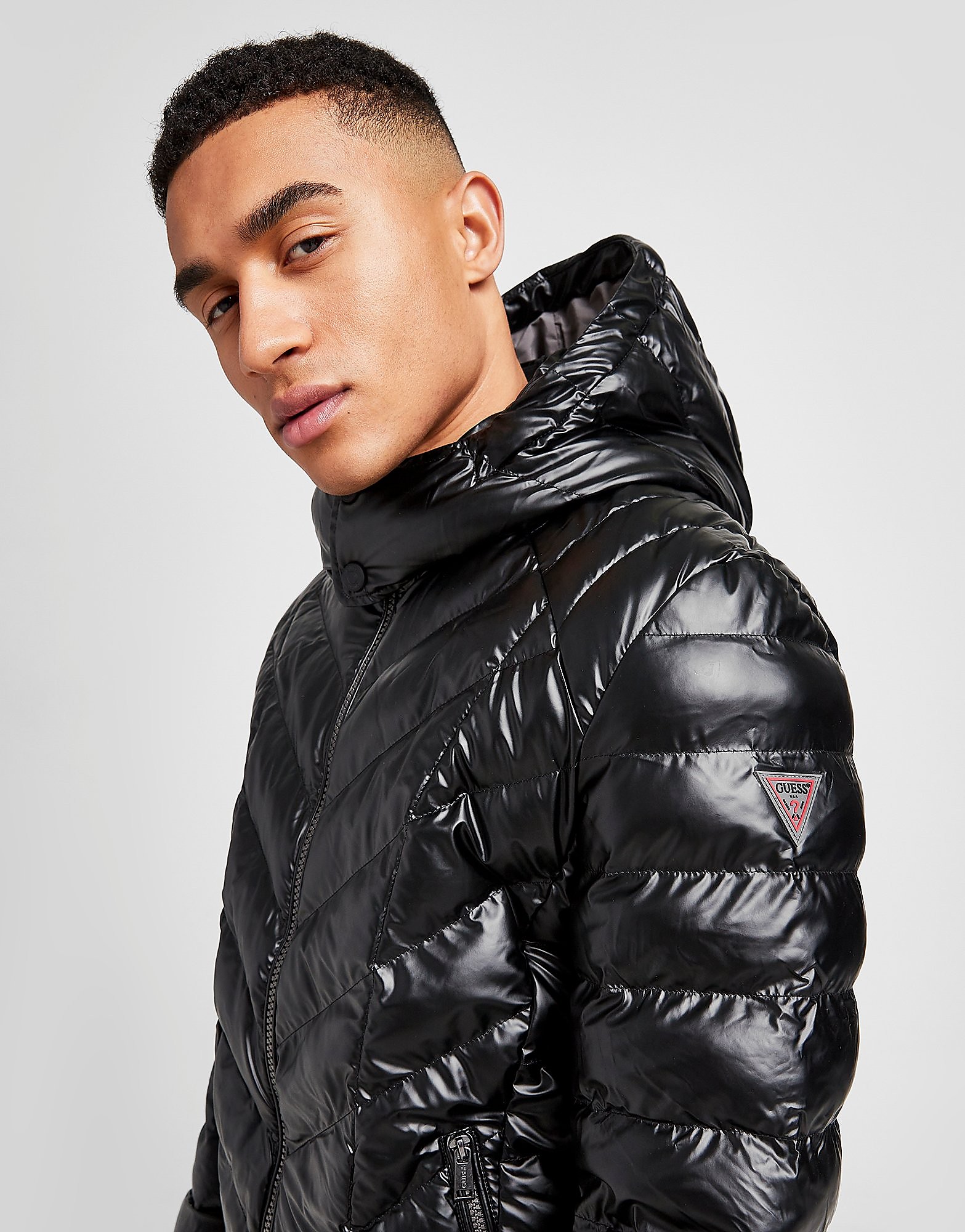

GUESS Biker Hooded Bubble Jacket - Black - Mens, Black