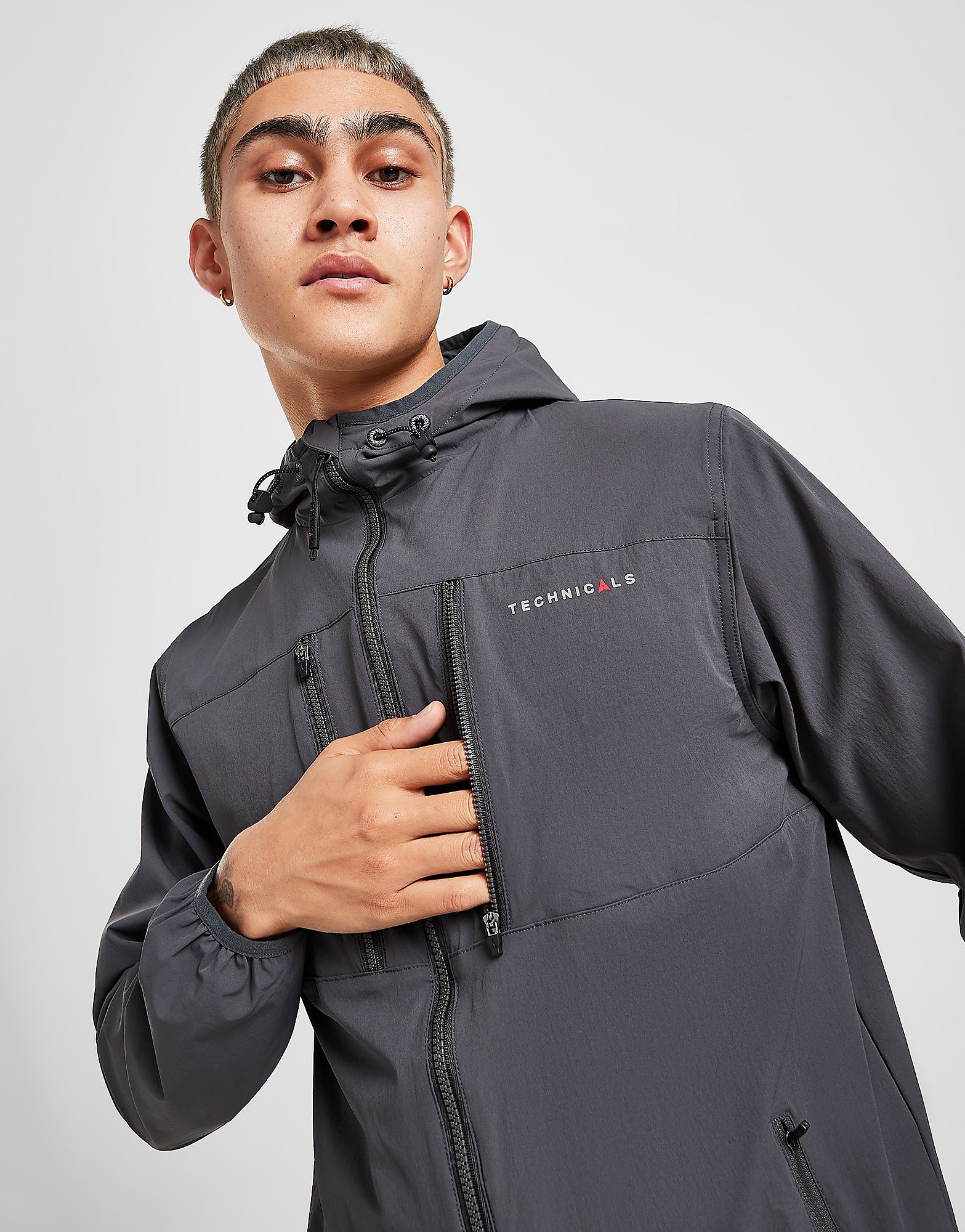Technicals Extract Woven Full Zip Hoodie - Grey - Mens, Grey