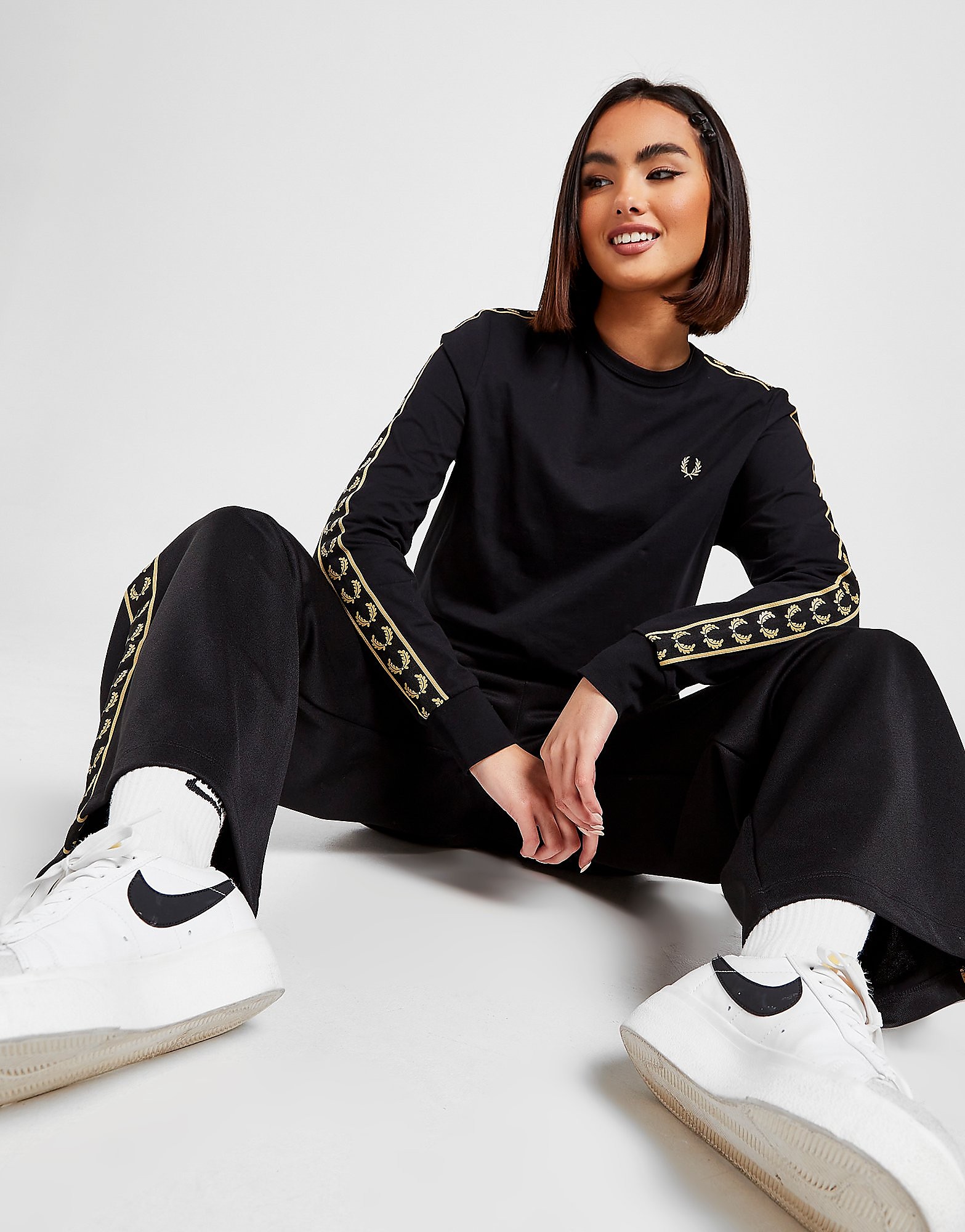 

Fred Perry Tape Ringer Long Sleeve T-Shirt - Only at JD - Black - Womens, Black