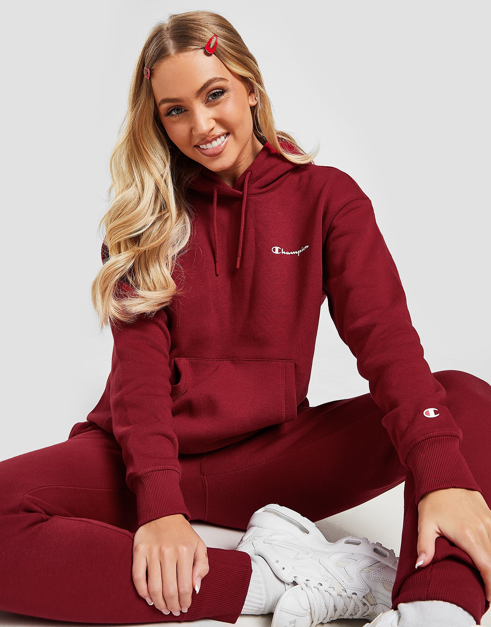 

Champion Small Logo Overhead Hoodie - Red - Womens, Red