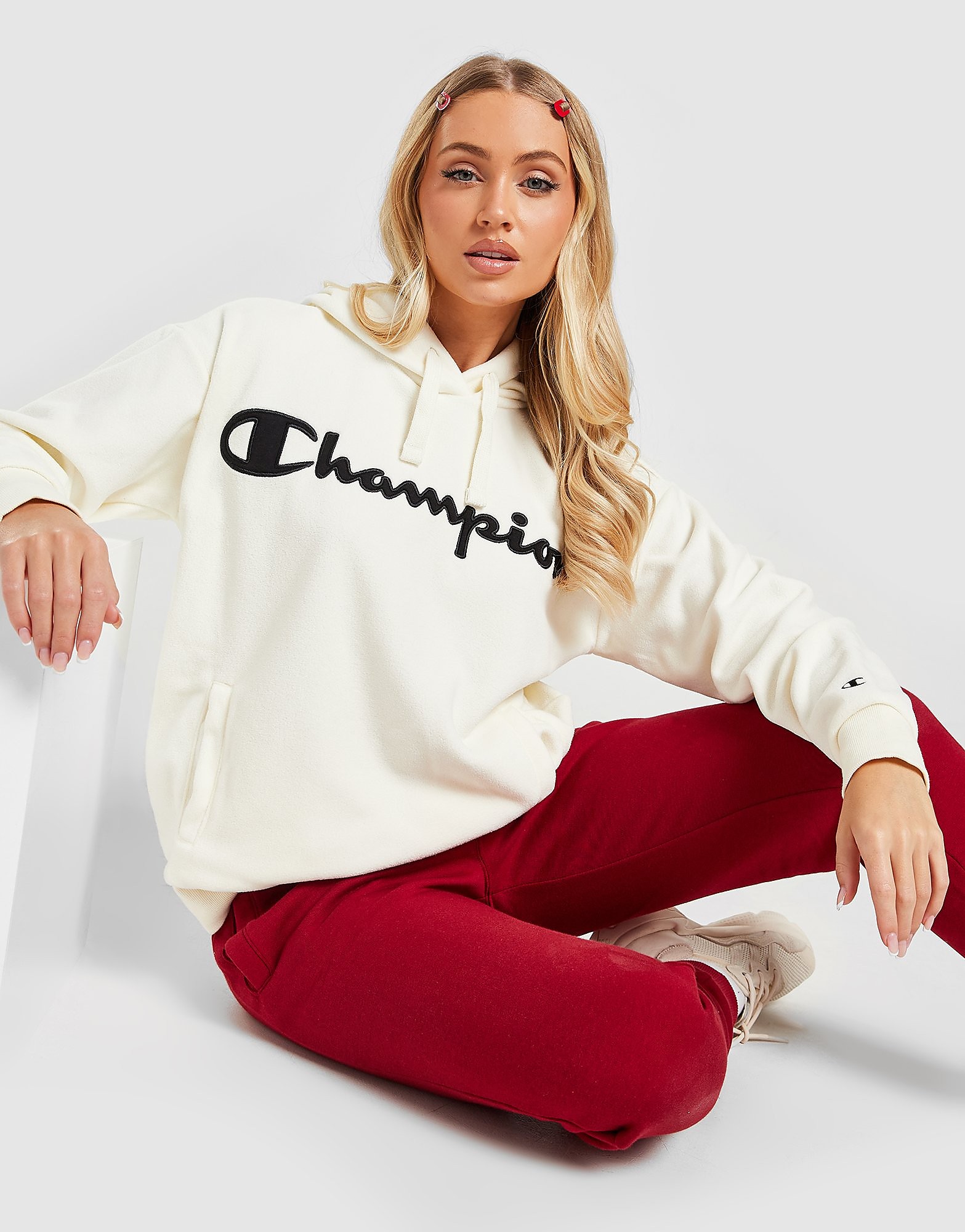 

Champion Script Polar Fleece Hoodie - White - Womens, White