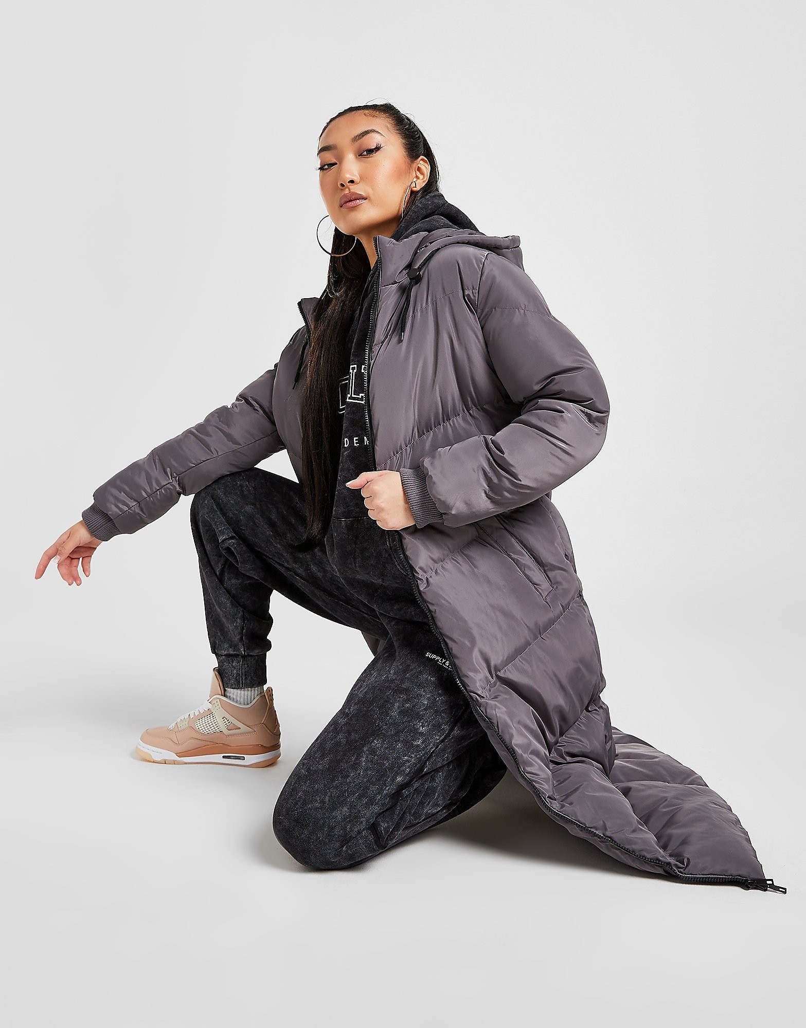 

Supply & Demand Chevron Long Padded Jacket - Only at JD - Grey - Womens, Grey