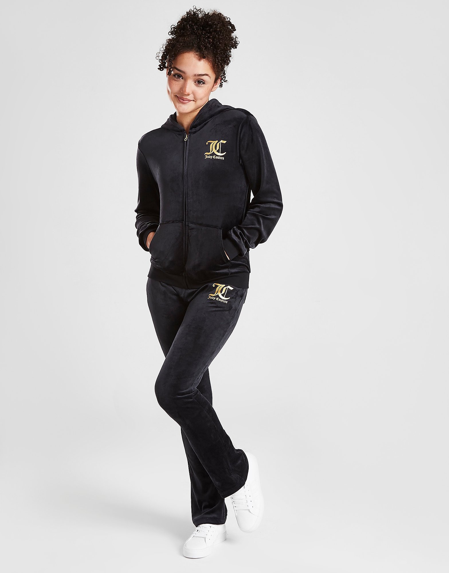 

JUICY COUTURE Girls' Full Zip Hooded Flare Tracksuit Junior - Black - Kids, Black