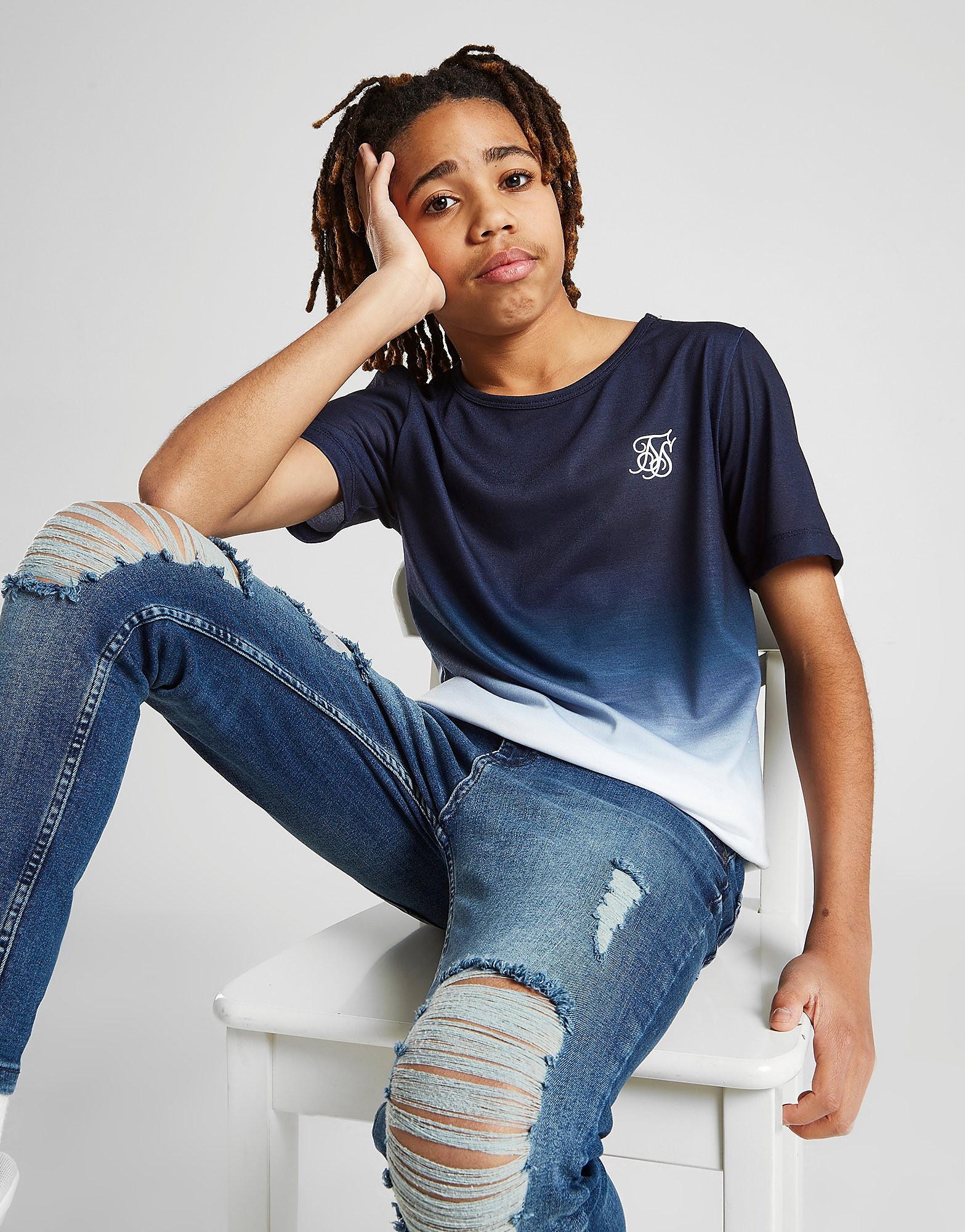 SikSilk Poly Fade T-Shirt Junior - Blue - Kids, Blue