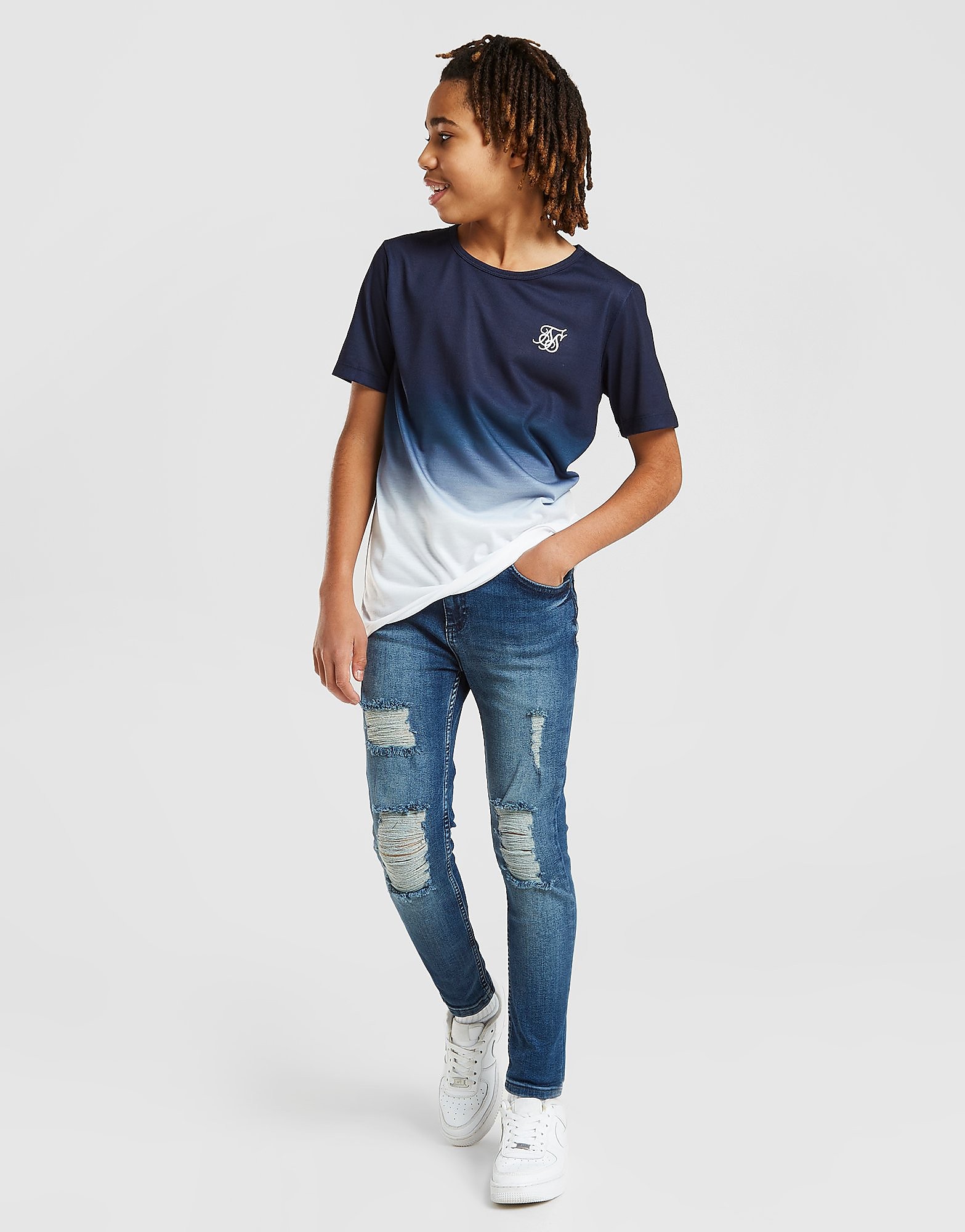 SikSilk Distressed Skinny Jeans Junior - Blue - Kids, Blue