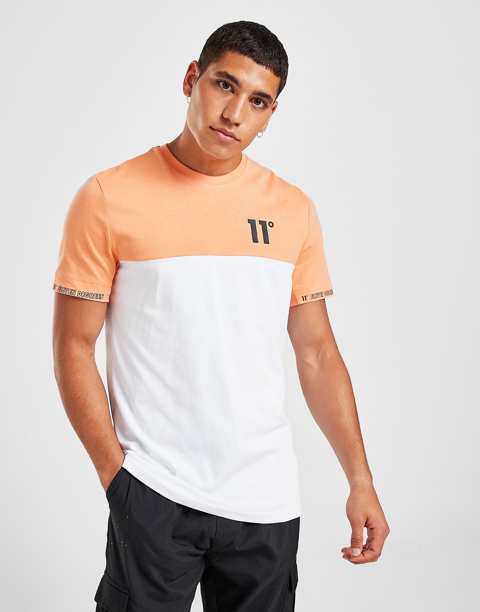 

11 Degrees Colour Block Tape T-Shirt - White/Orange - Mens, White/Orange
