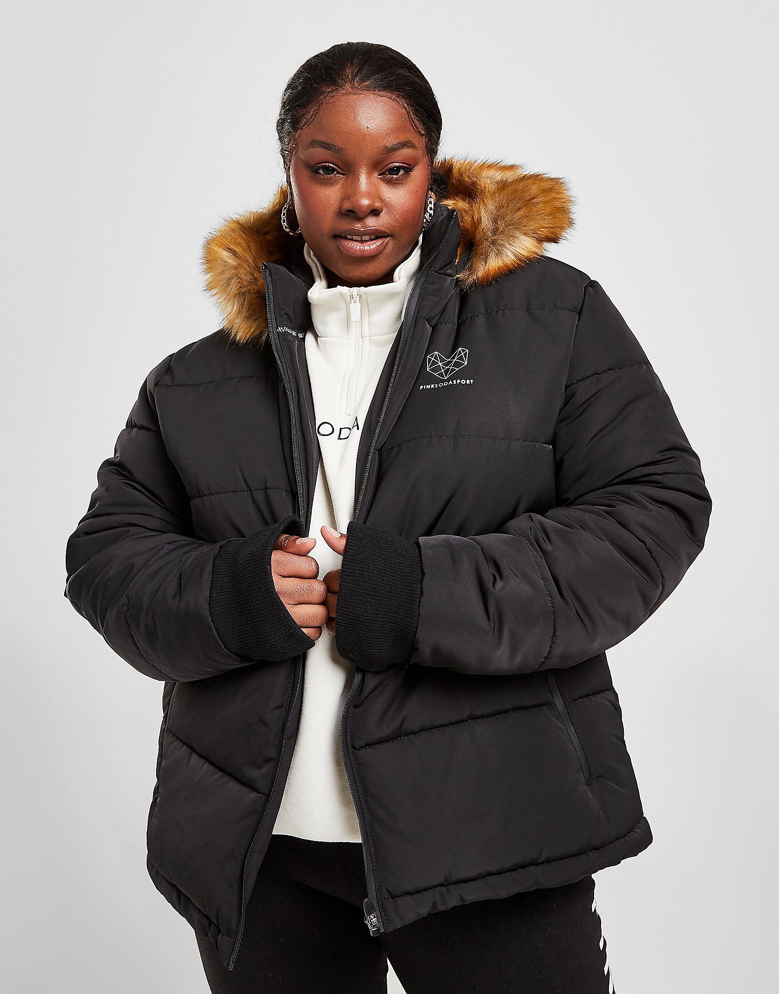 

Pink Soda Sport Fur Hood Plus Size Padded Jacket - Only at JD - Black - Womens, Black