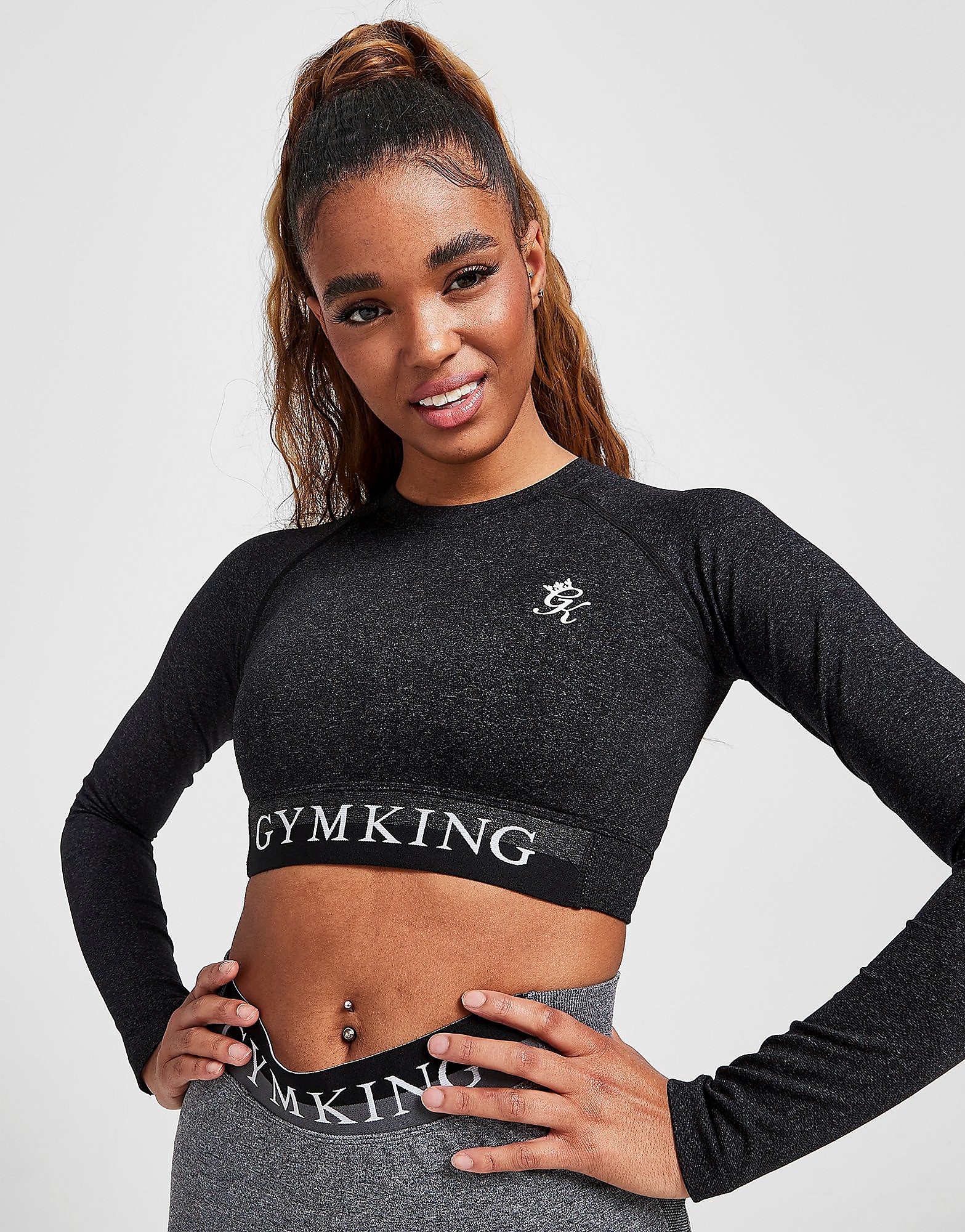Gym King Sports Results Long Sleeve Crop Top - Black - Womens, Black