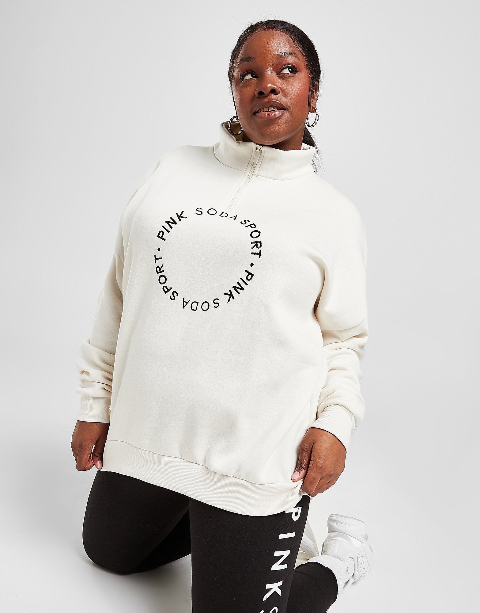 

Pink Soda Sport Circle Boyfriend 1/4 Zip Plus Size Top - Only at JD - White - Womens, White