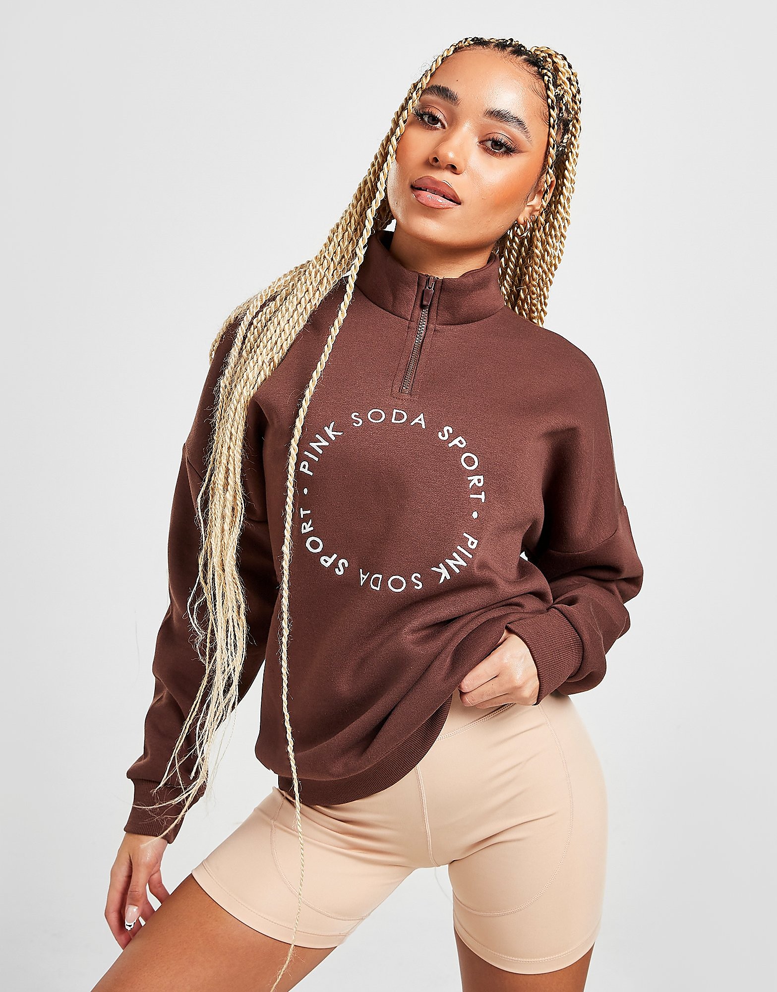 

Pink Soda Sport Circle Essential Boyfriend 1/4 Zip Top - Only at JD - Brown - Womens, Brown