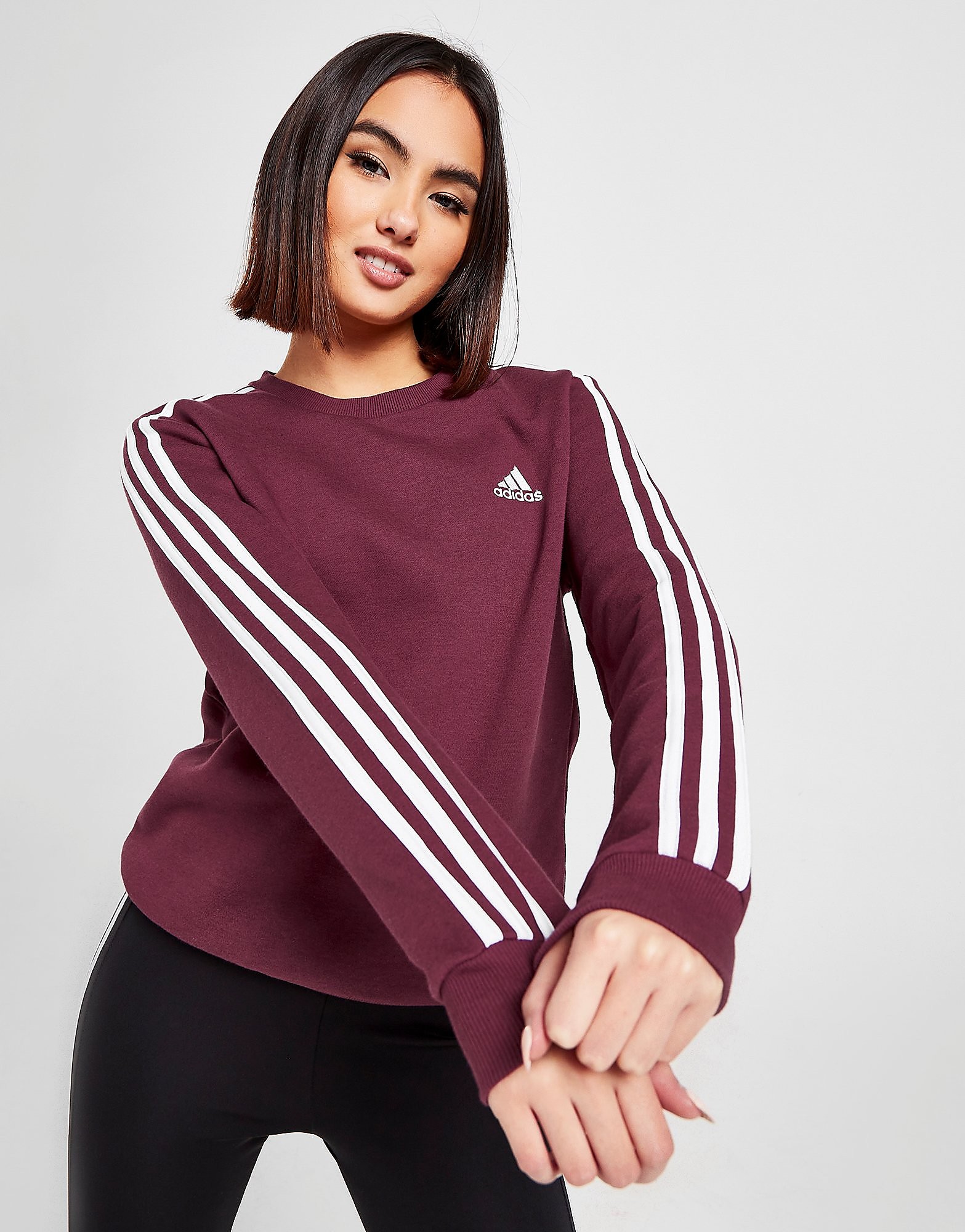 

adidas Core 3-Stripes Crew Sweatshirt - Victory Crimson / White - Womens, Victory Crimson / White