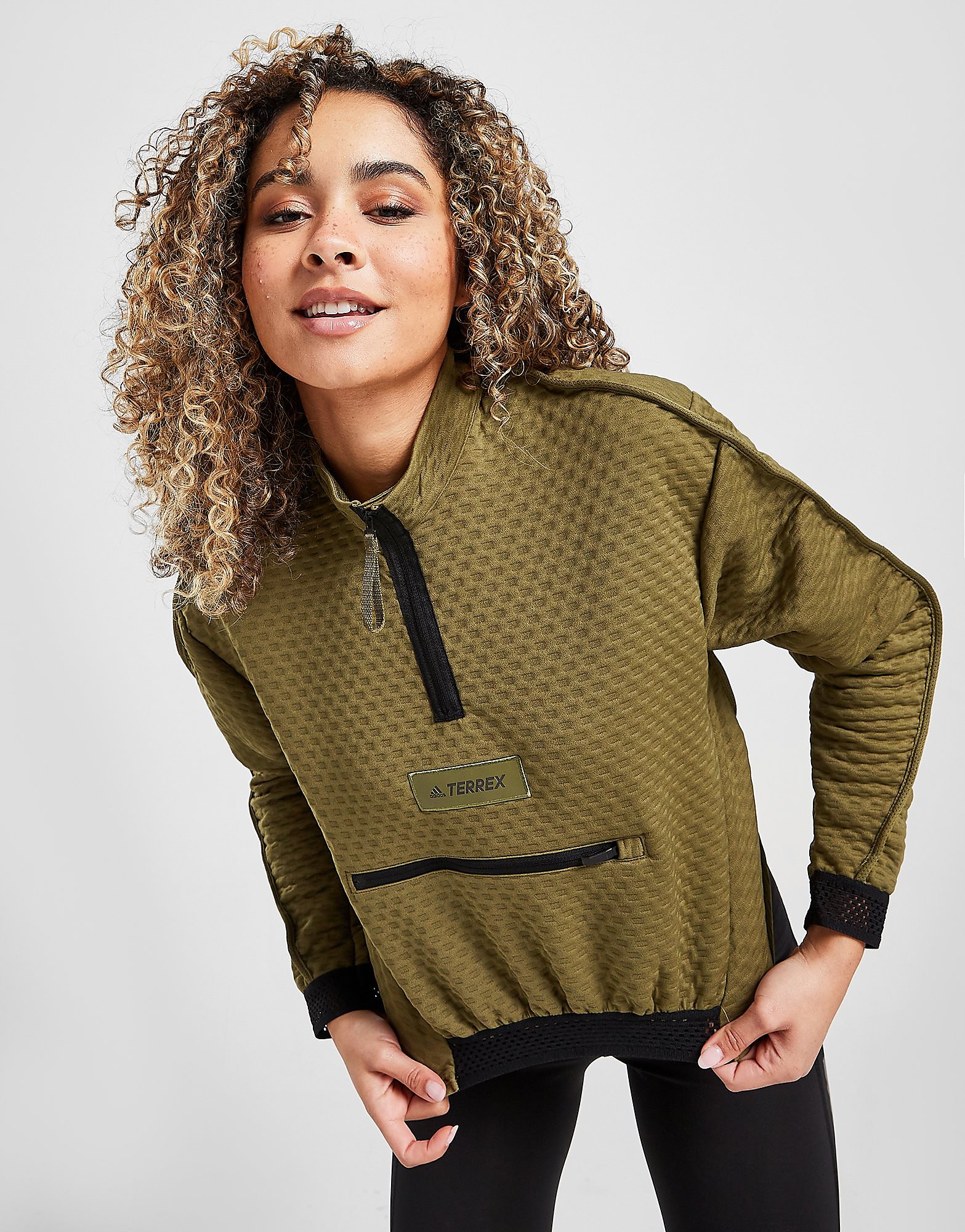 

adidas Terrex Fleece 1/4 Zip Top - Focus Olive - Womens, Focus Olive