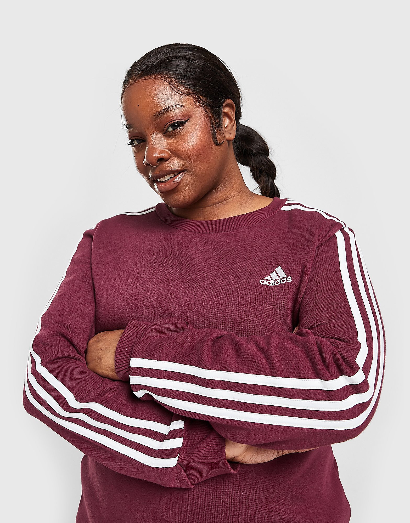 

adidas Core 3-Stripes Plus Size Crew Sweatshirt - Victory Crimson / White - Womens, Victory Crimson / White