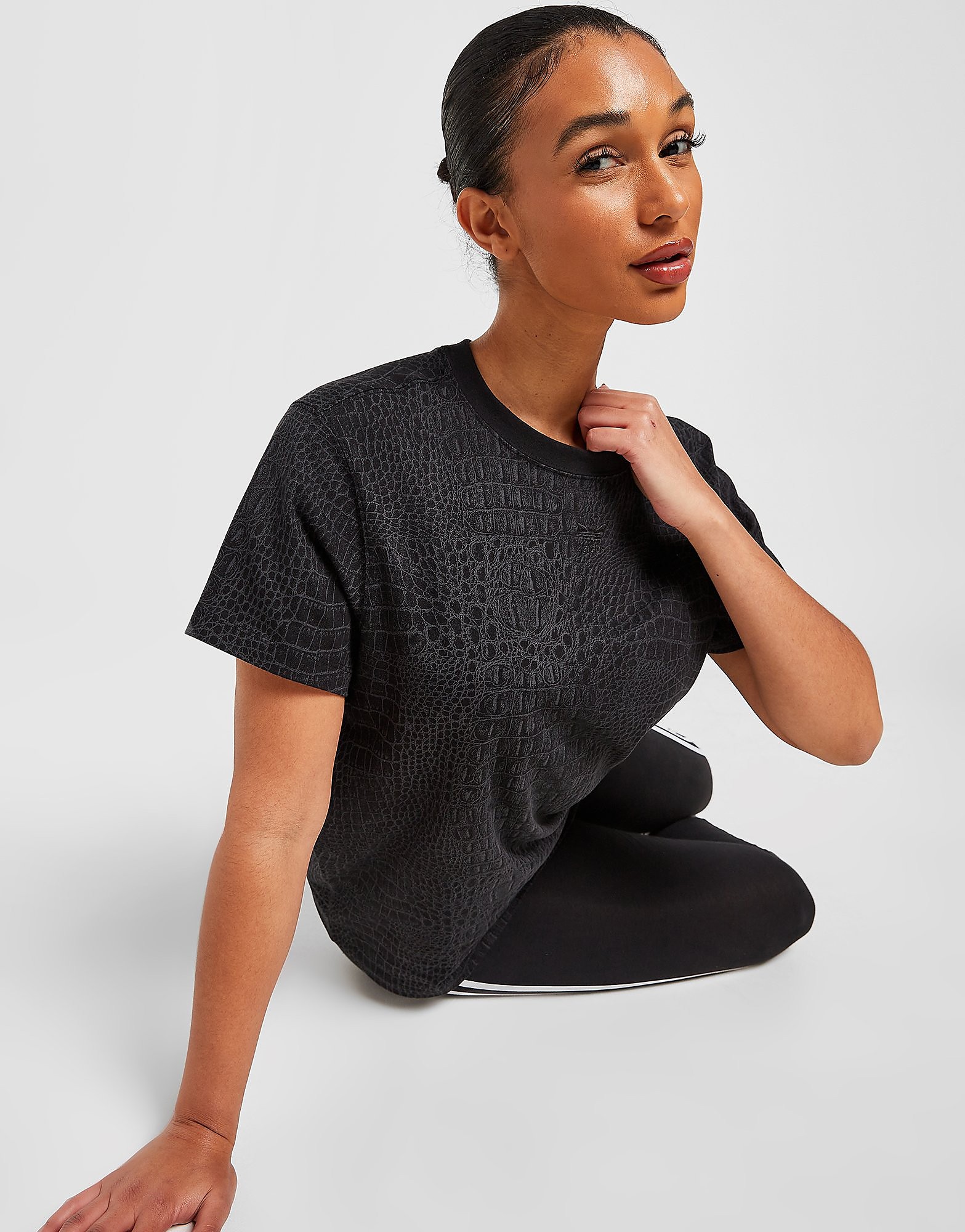 adidas Originals All Over Print Animal T-Shirt - Black - Womens, Black