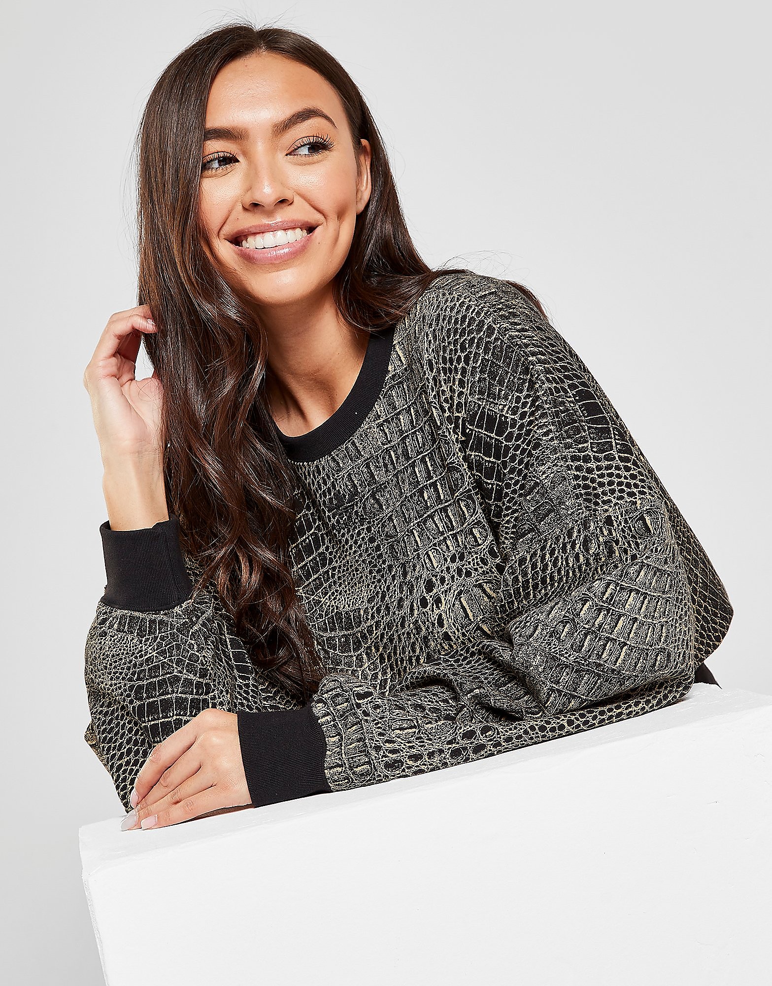 

adidas Originals All Over Print Animal Crew Sweatshirt - Beige - Womens, Beige