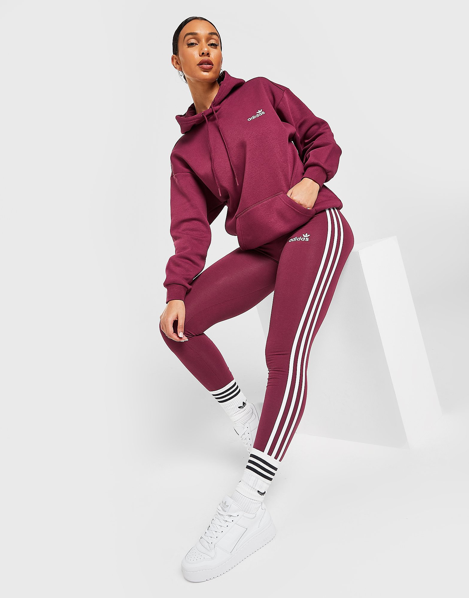 

adidas Originals 3-Stripes Linear Leggings - Red - Womens, Red