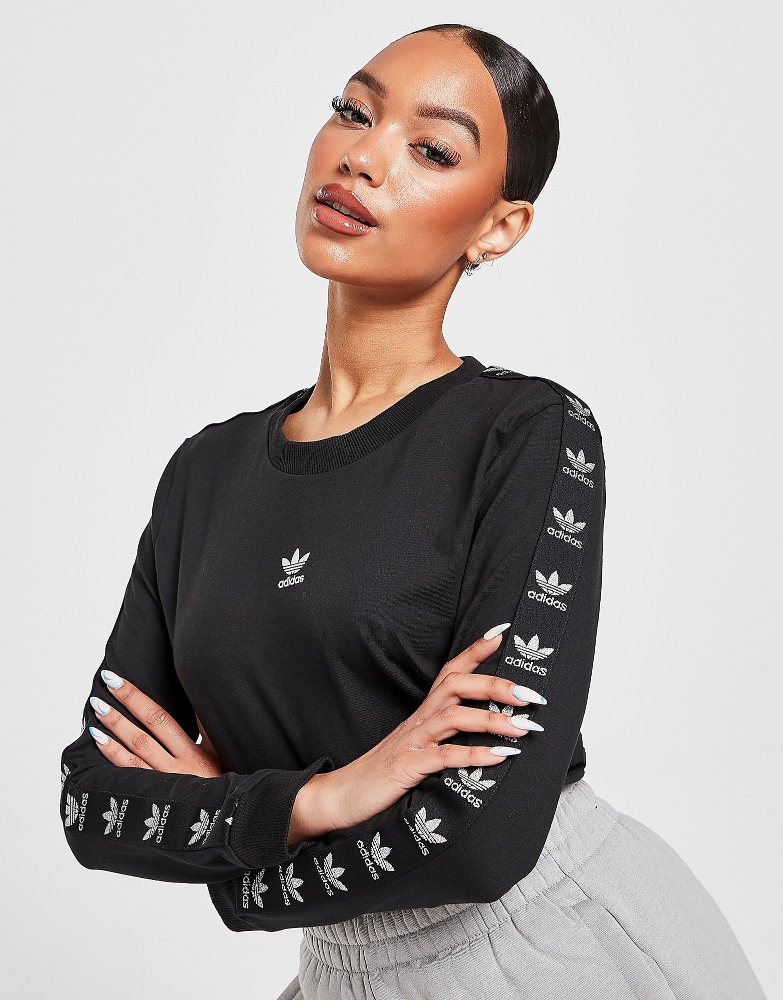 

adidas Originals Metallic Tape Long Sleeve T-Shirt - Black - Womens, Black