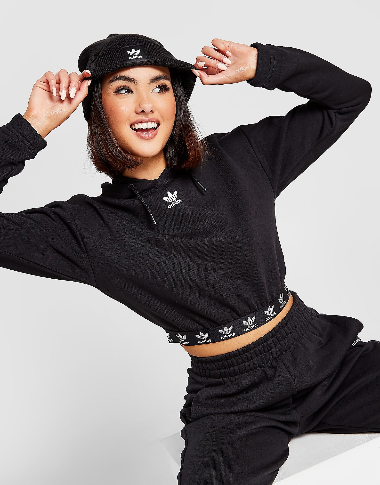 

adidas Originals Metallic Tape Crop Hoodie - BLACK - Womens, BLACK