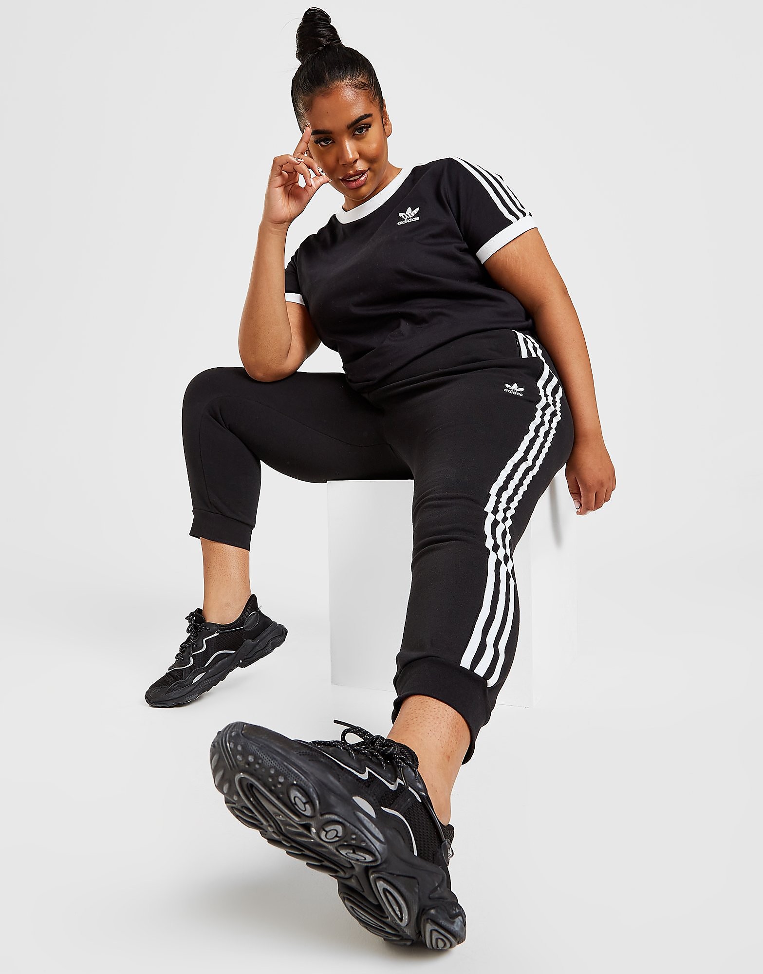 

adidas Originals Plus Size 3-Stripes Slim Joggers - Black - Womens, Black