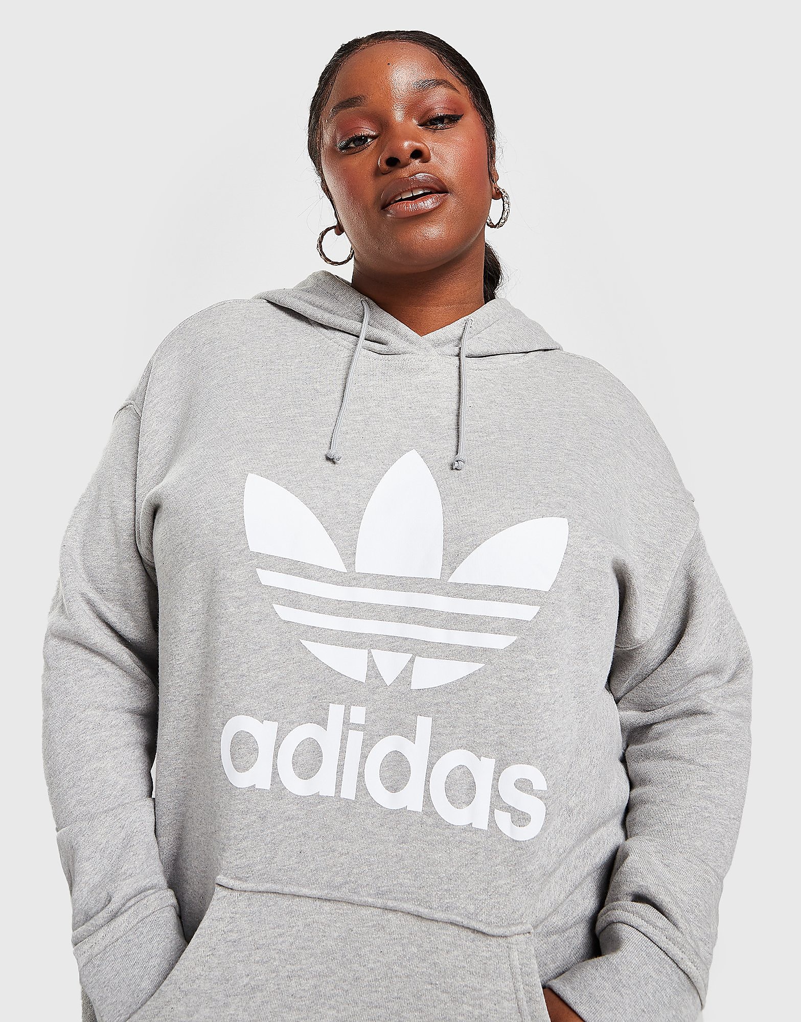 

adidas Originals Plus Size Overhead Trefoil Hoodie - Grey - Womens, Grey