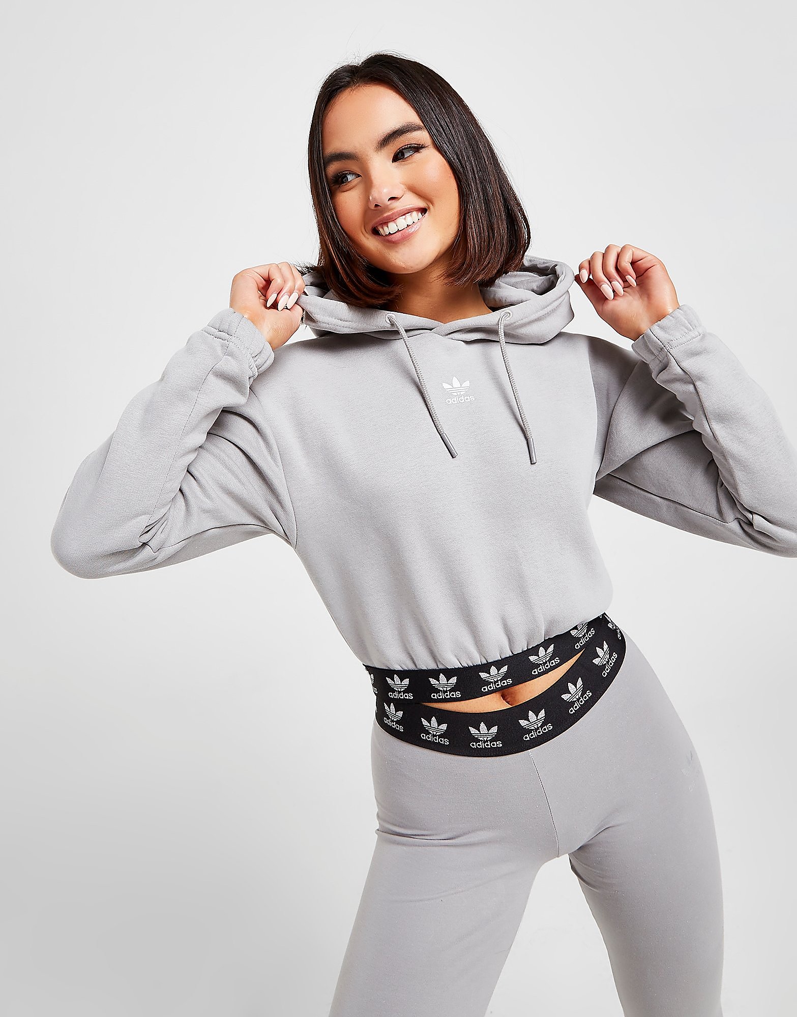 

adidas Originals Metallic Tape Crop Hoodie - Grey - Womens, Grey