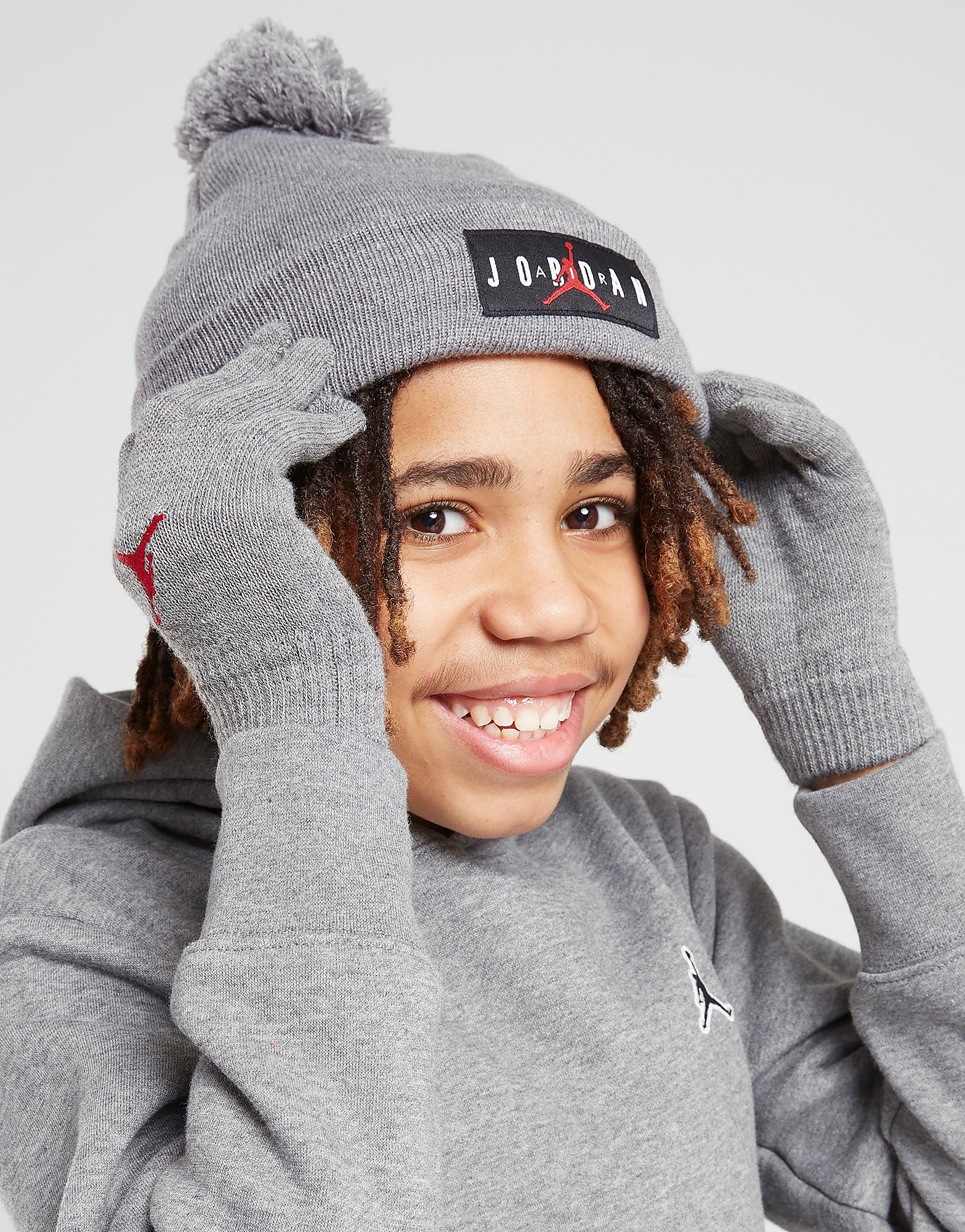 Jordan Pom Beanie Hat/Gloves Set - Grey - Kids, Grey