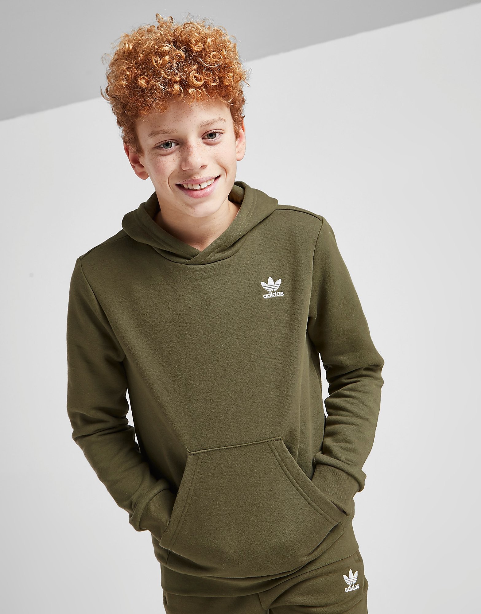 

adidas Originals Trefoil Essential Hoodie Junior - Focus Olive / White - Kids, Focus Olive / White