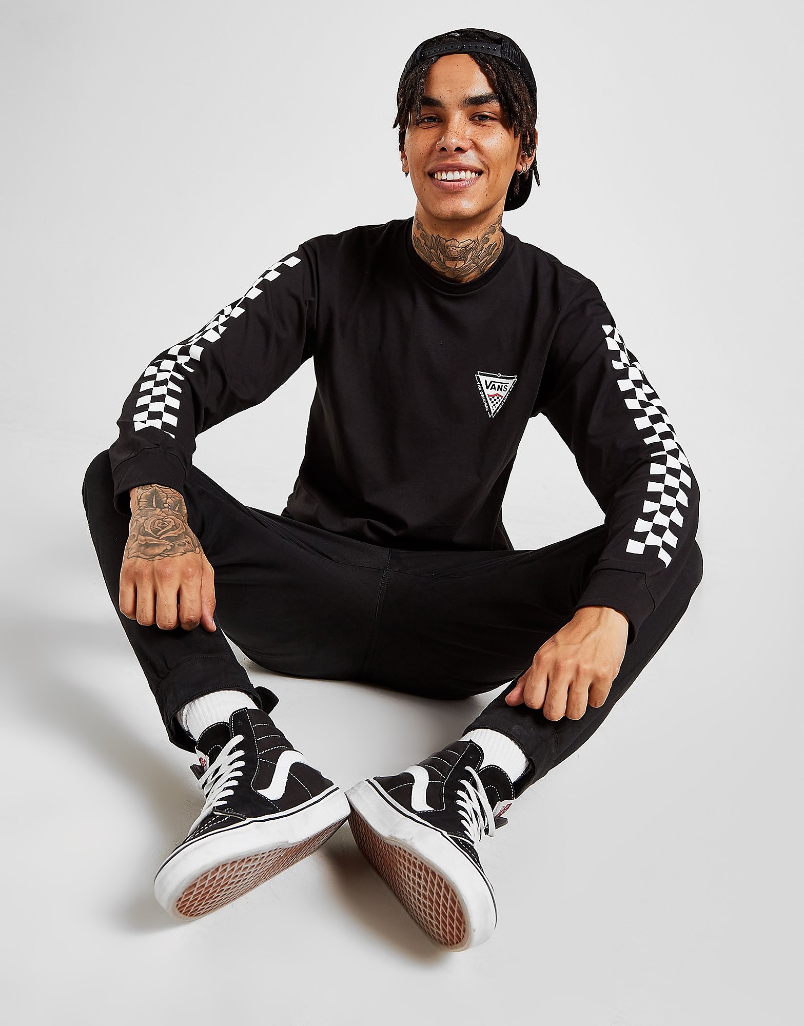 

Vans Tri Line Check Long Sleeve T-Shirt - Only at JD - Black - Mens, Black