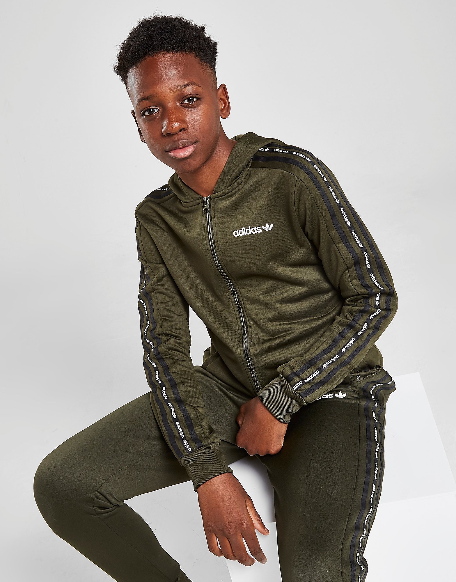 

adidas Originals 3-Stripes Tape Full Zip Hoodie Junior - Only at JD - Green - Kids, Green