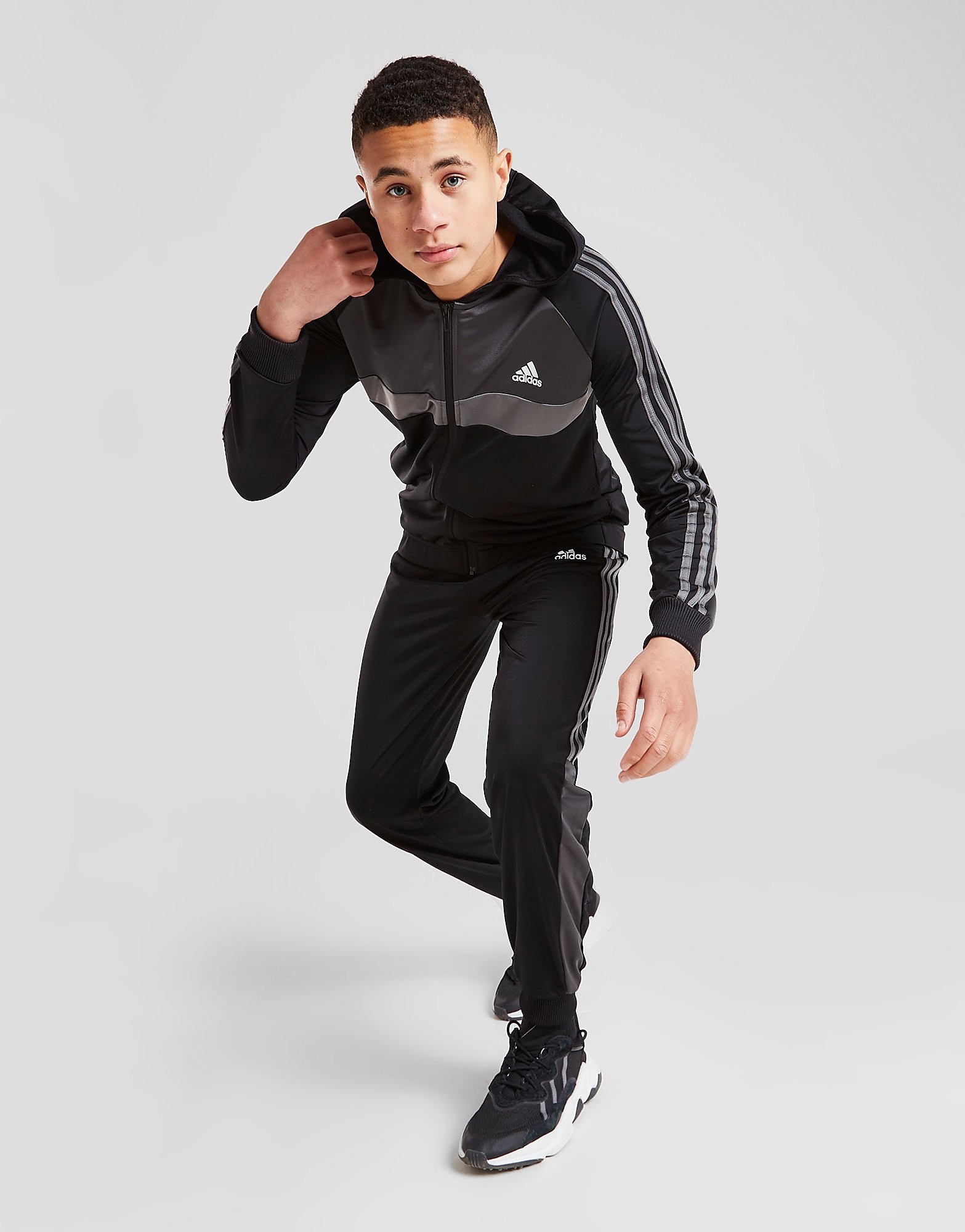 

adidas Full Zip Hooded Poly Fleece Tracksuit Junior - Only at JD - Black - Kids, Black