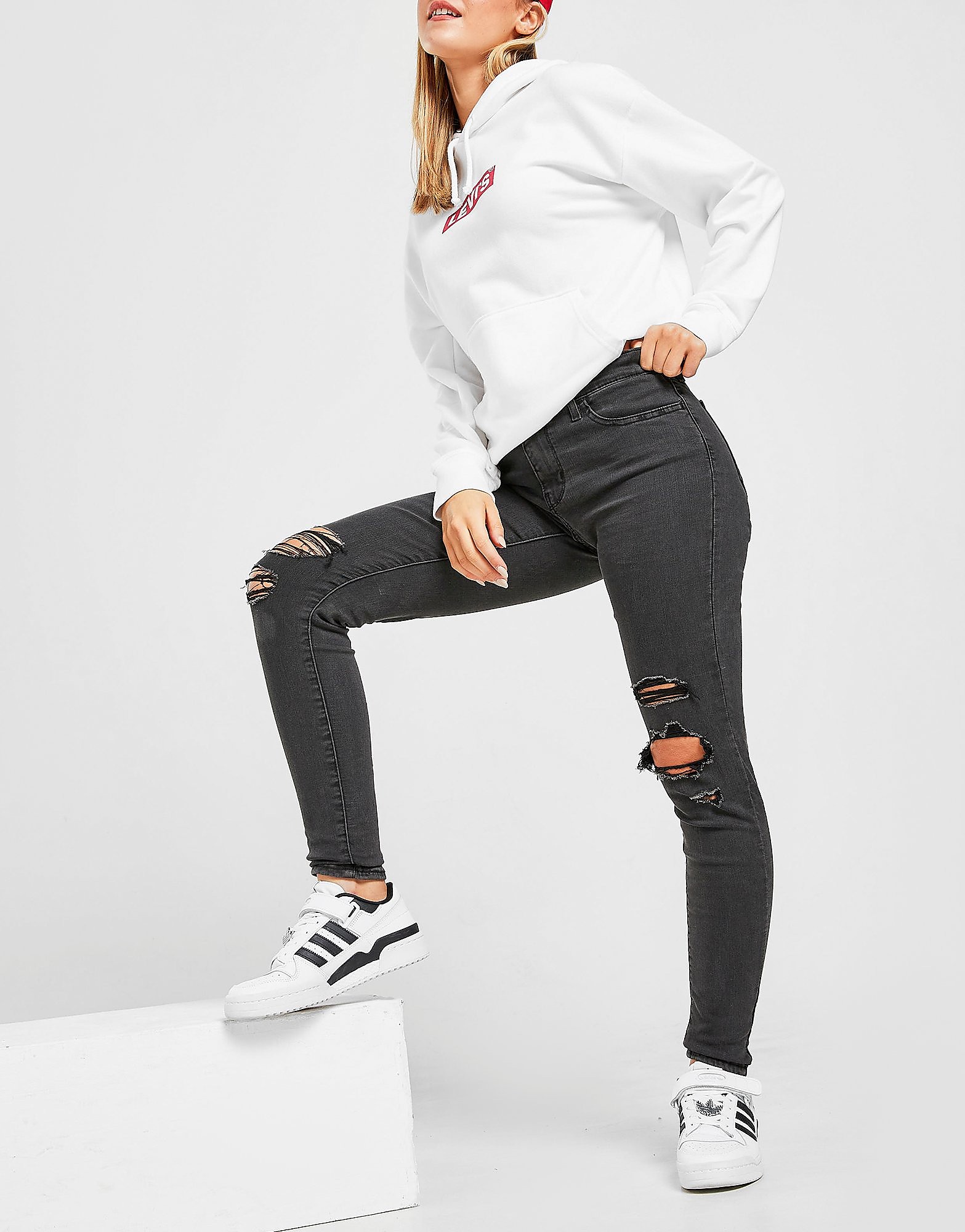 

Levis 710 Super Skinny Jeans Ripped - Black - Womens, Black