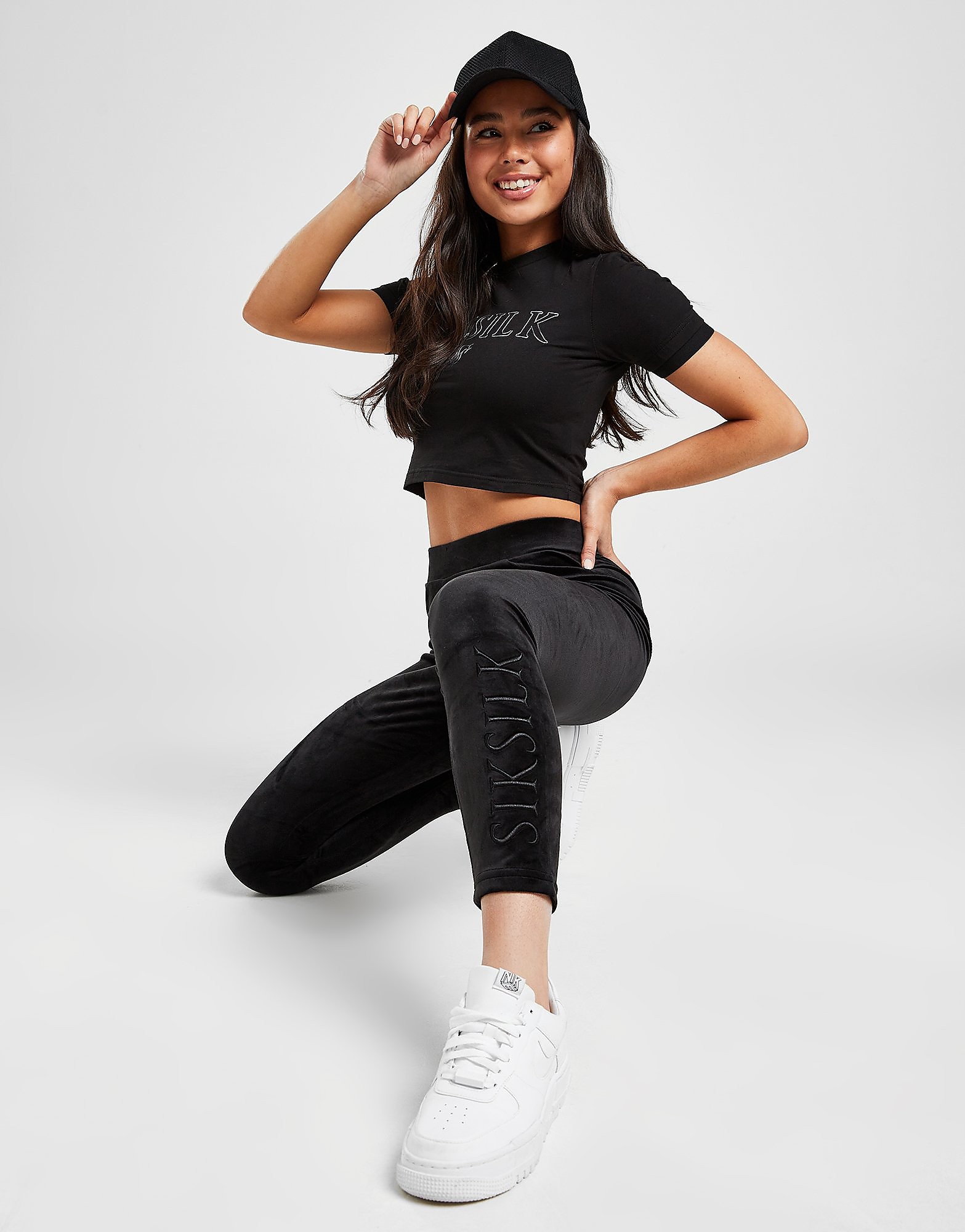

SikSilk Velour Embossed Leggings - Black - Womens, Black