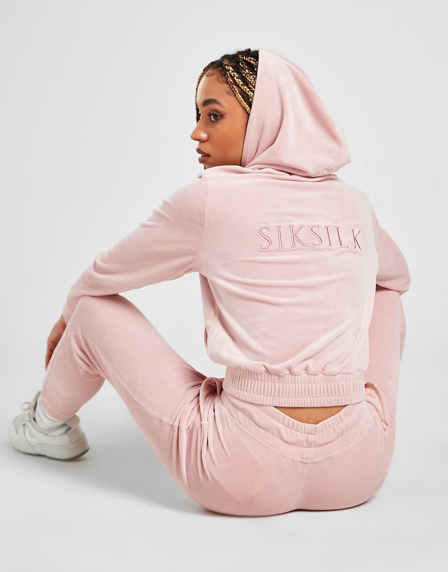 

SikSilk Velour Full Zip Cropped Hoodie - Pink - Womens, Pink