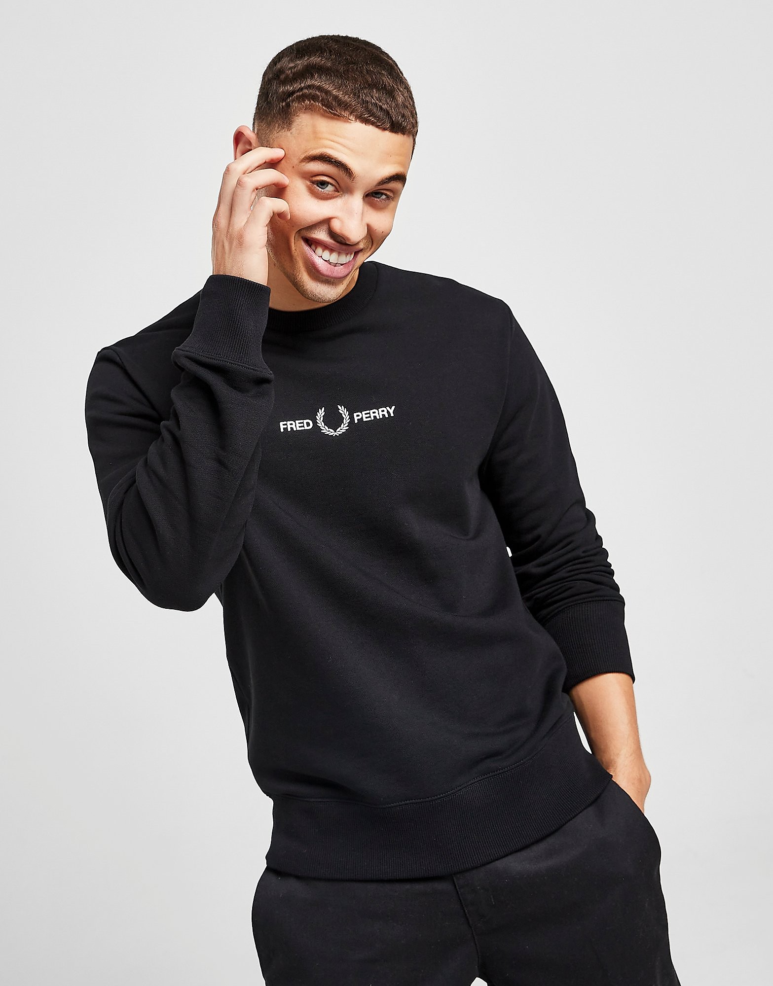 

Fred Perry Central Embroidered Logo Crew Sweatshirt - Black - Mens, Black