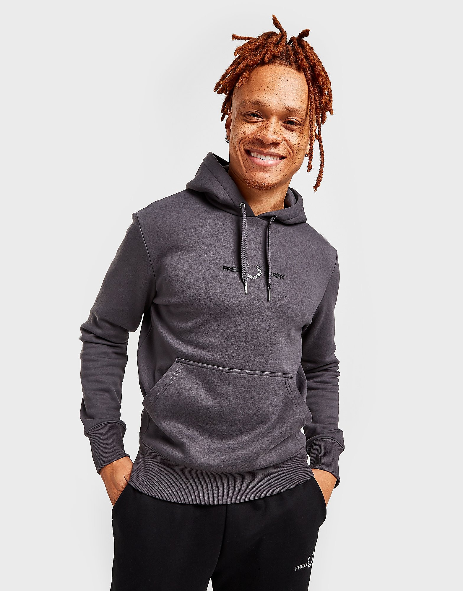 

Fred Perry Central Embroidered Logo Hoodie - Grey - Mens, Grey