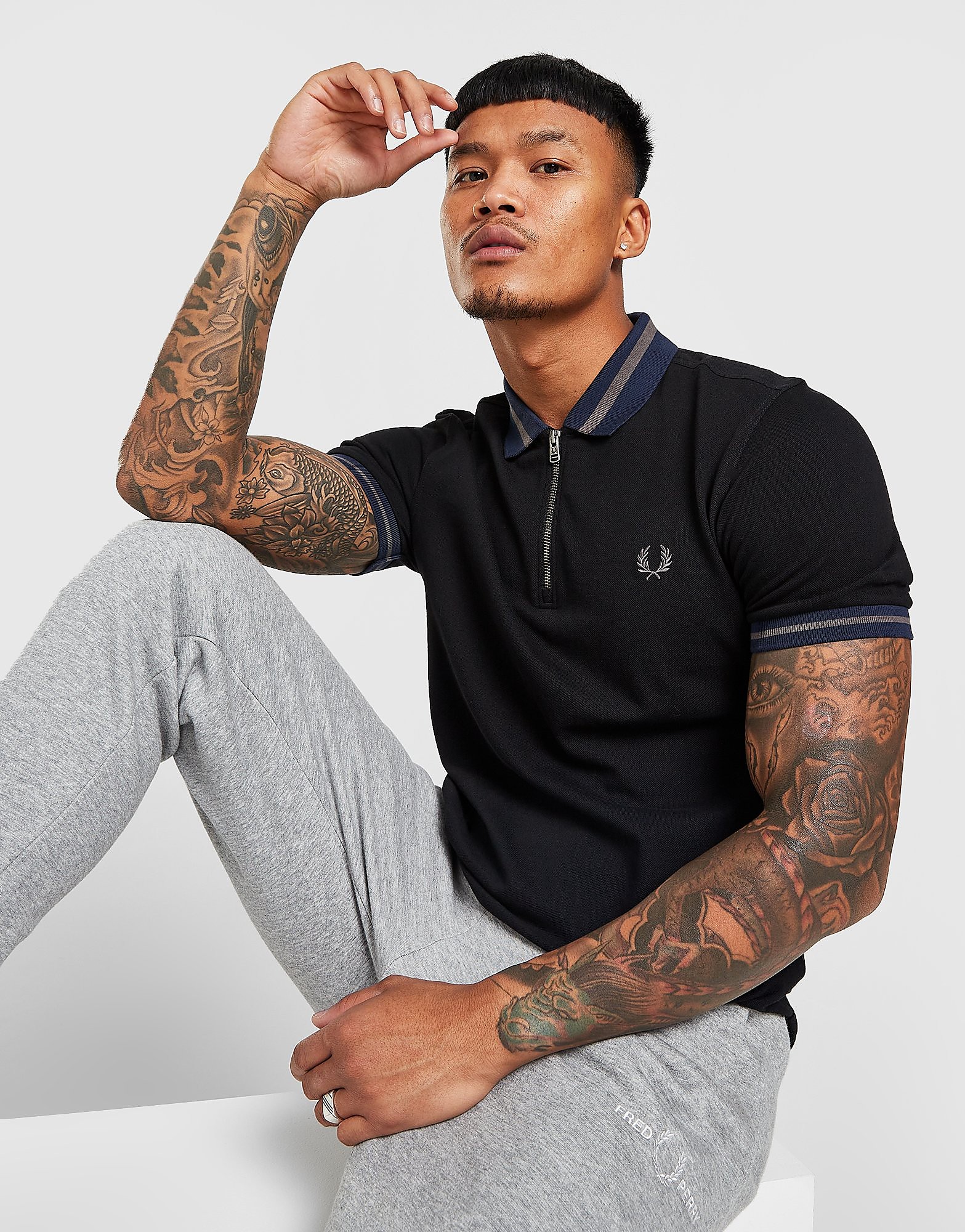 

Fred Perry Zip Neck Polo Shirt - Black - Mens, Black