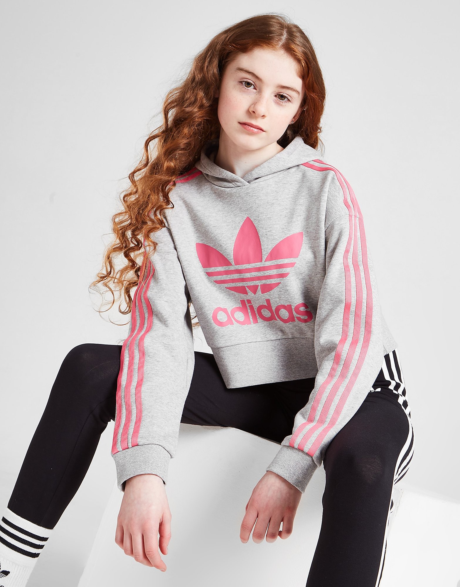

adidas Originals Girls' Crop Trefoil Hoodie Junior - Only at JD - Grey - Kids, Grey