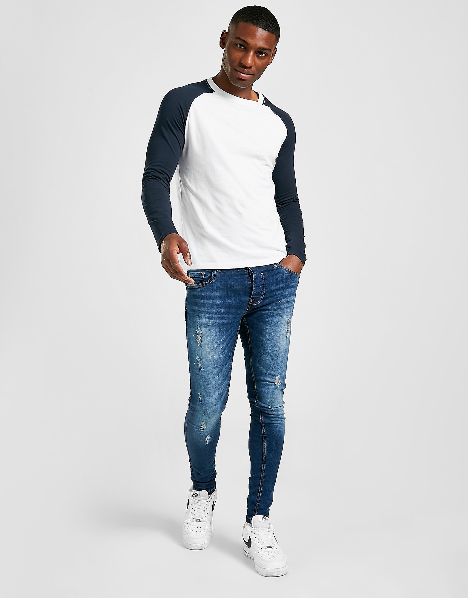 Brave Soul Distressed Skinny Jeans - Blue - Mens, Blue