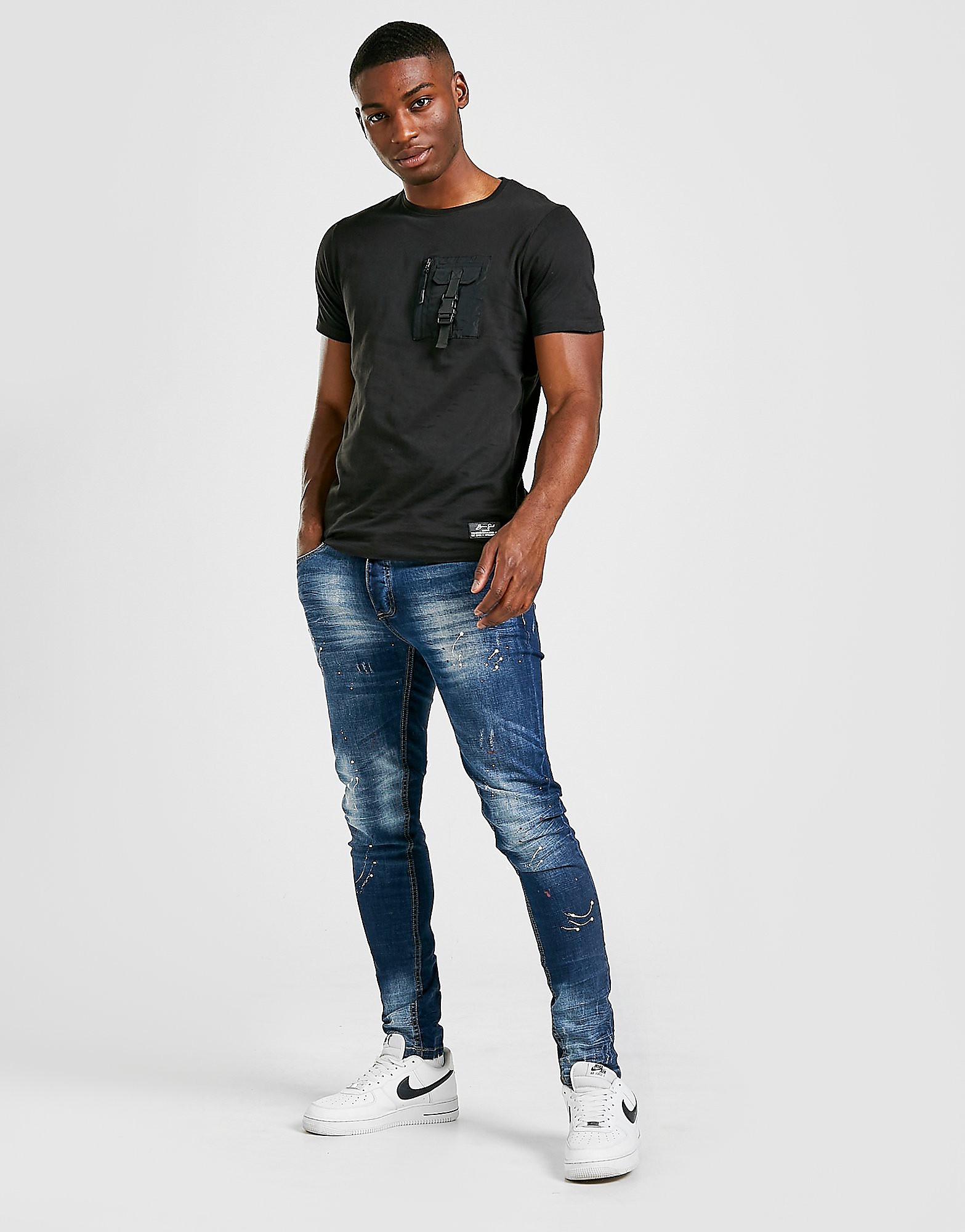 

Brave Soul Paint Splattered Slim Jeans - Blue - Mens, Blue
