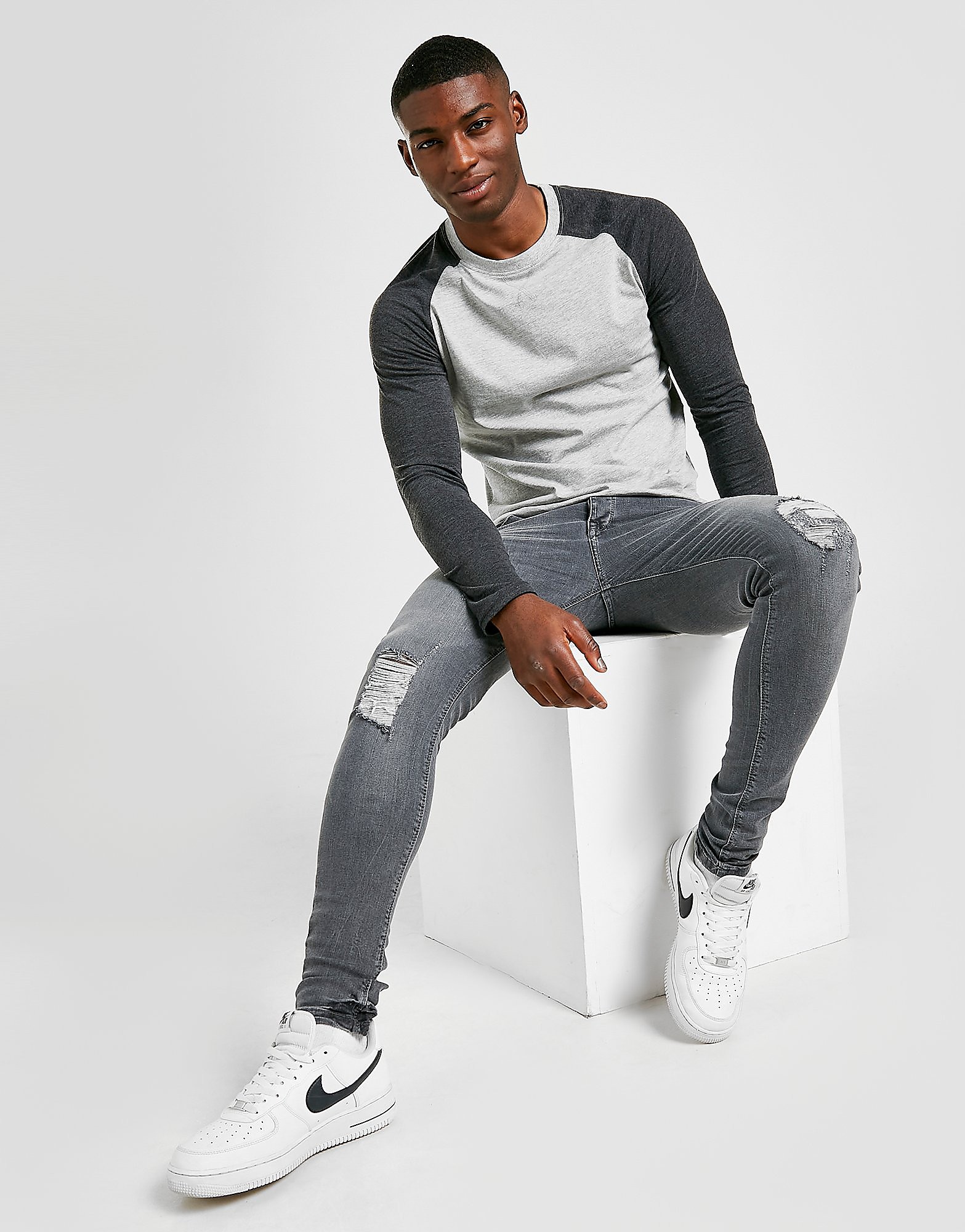 

Brave Soul Distressed Skinny Jeans - Grey, Grey