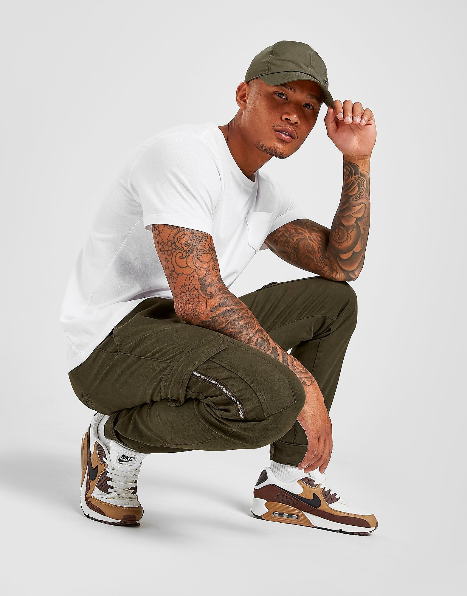 Brave Soul Twill Side Pocket Cargo Pants - Green - Mens, Green
