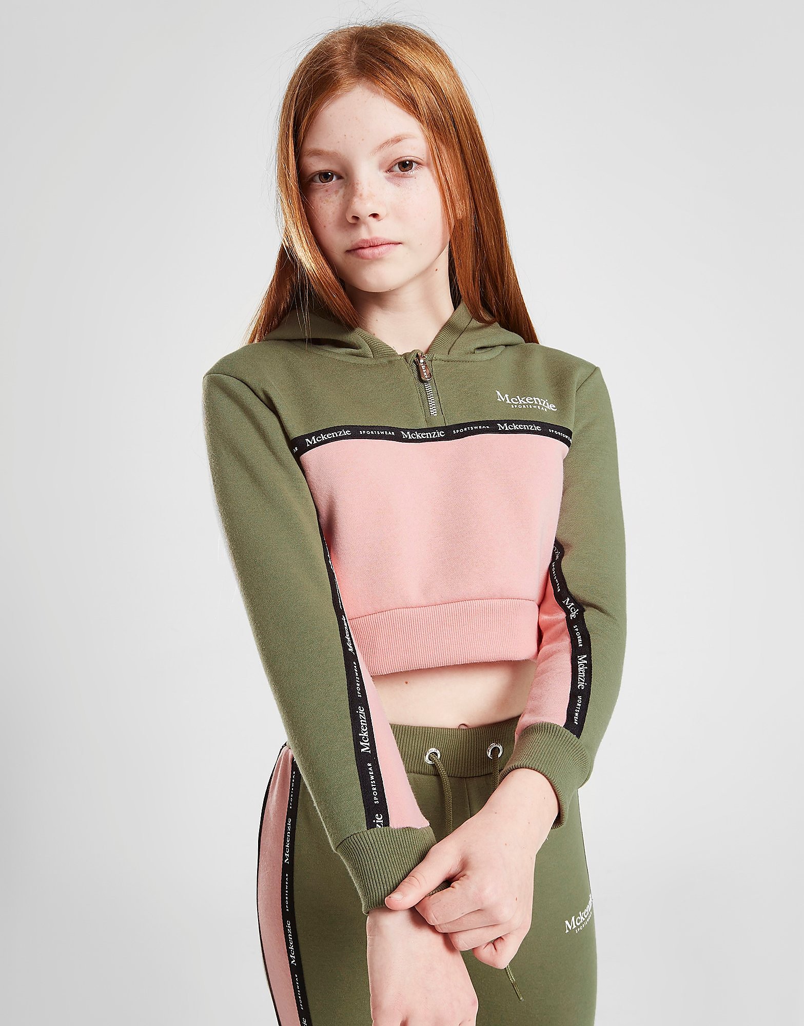 

McKenzie Girls' Micro Tape 1/2 Zip Hoodie Junior - Green/Pink - Kids, Green/Pink